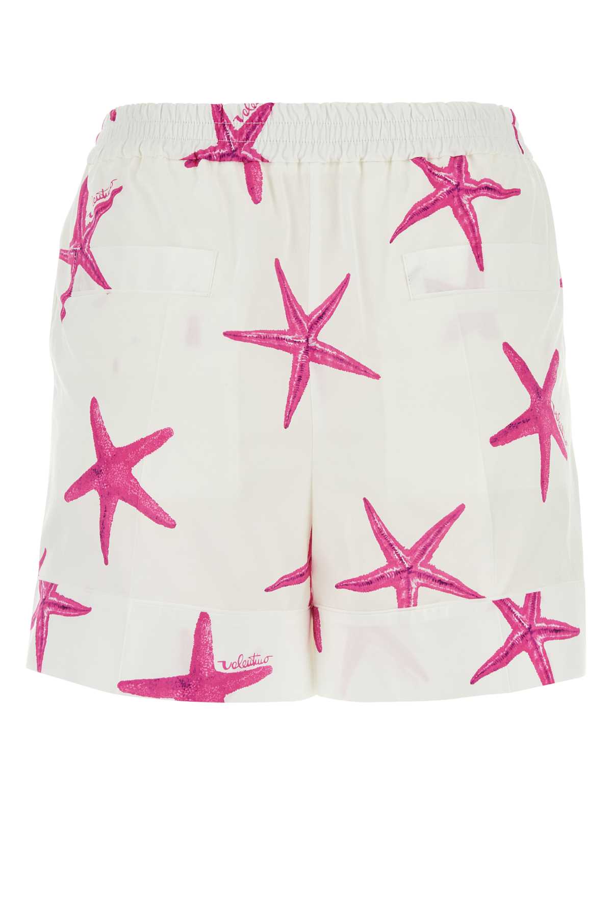 Shop Valentino Printed Poplin  Garavani Escape Shorts In Avoriopinkpp