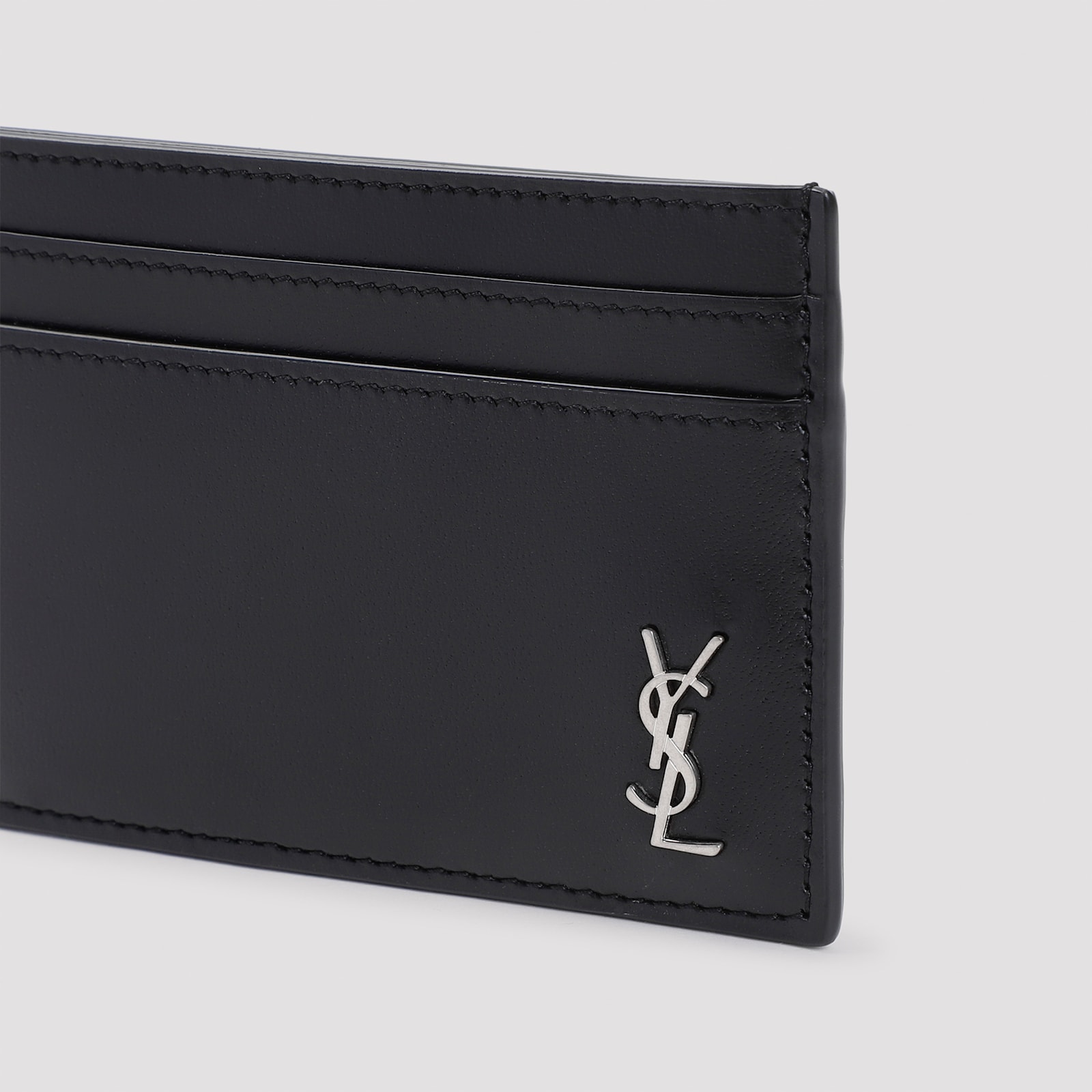 Shop Saint Laurent Calf Leather Card Holder In Nero