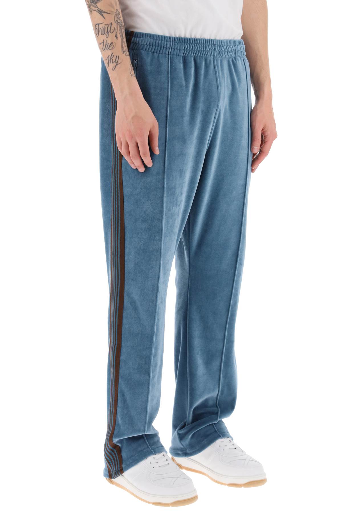 Needles Blue Embroidered Track Trousers In Light Blue,brown   ModeSens