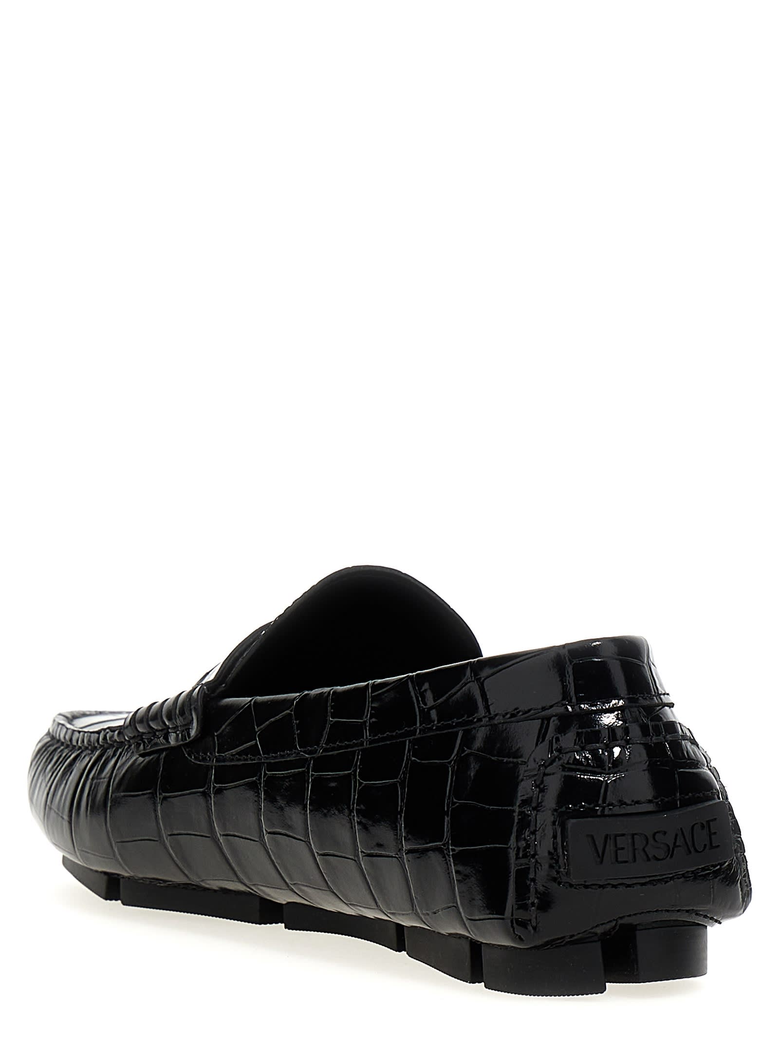 Shop Versace Driver Medusa Biggie Loafers In Black