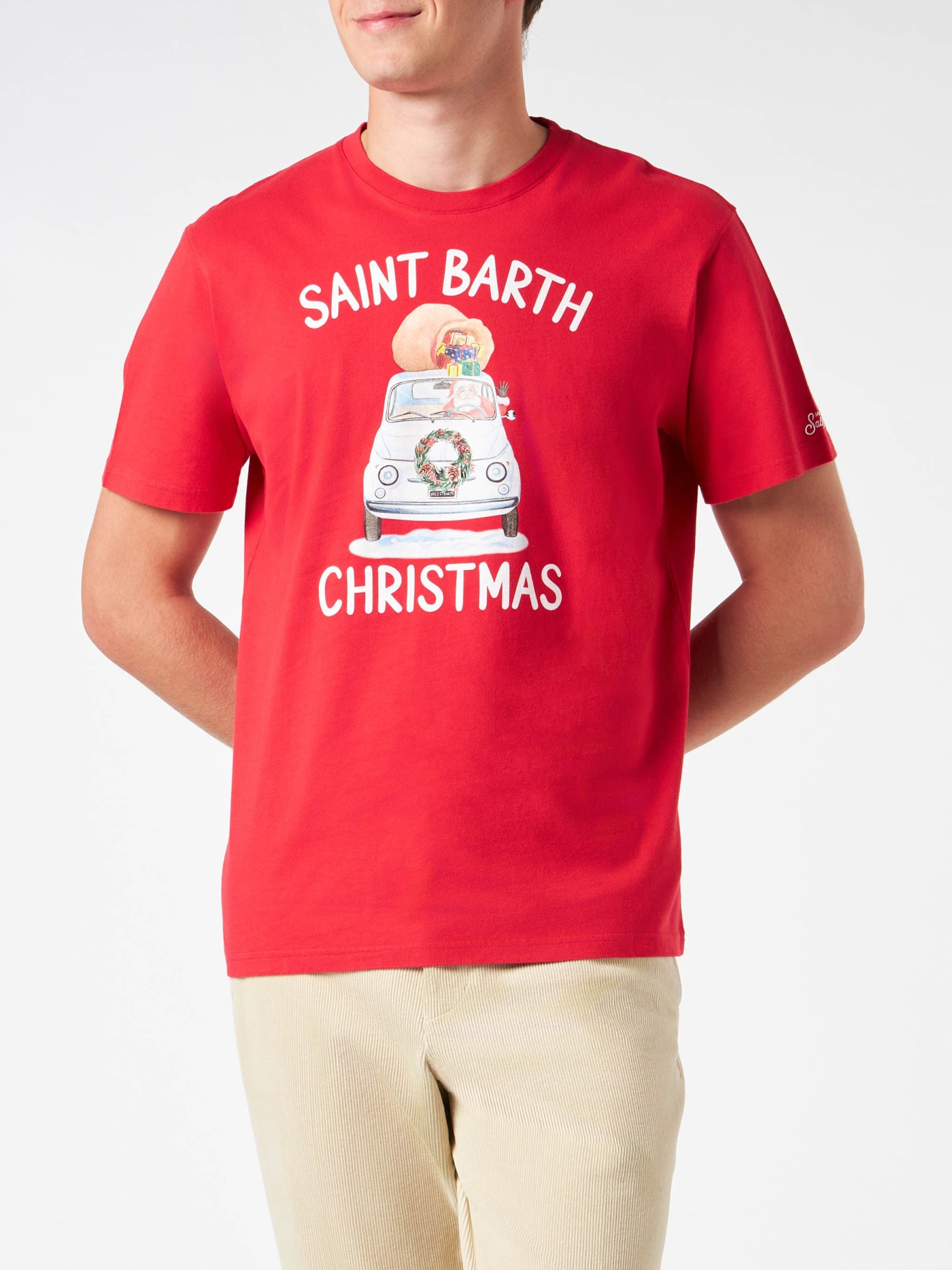 MC2 SAINT BARTH MAN HEAVY COTTON T-SHIRT WITH SAINT BARTH CHRISTMAS PRINT