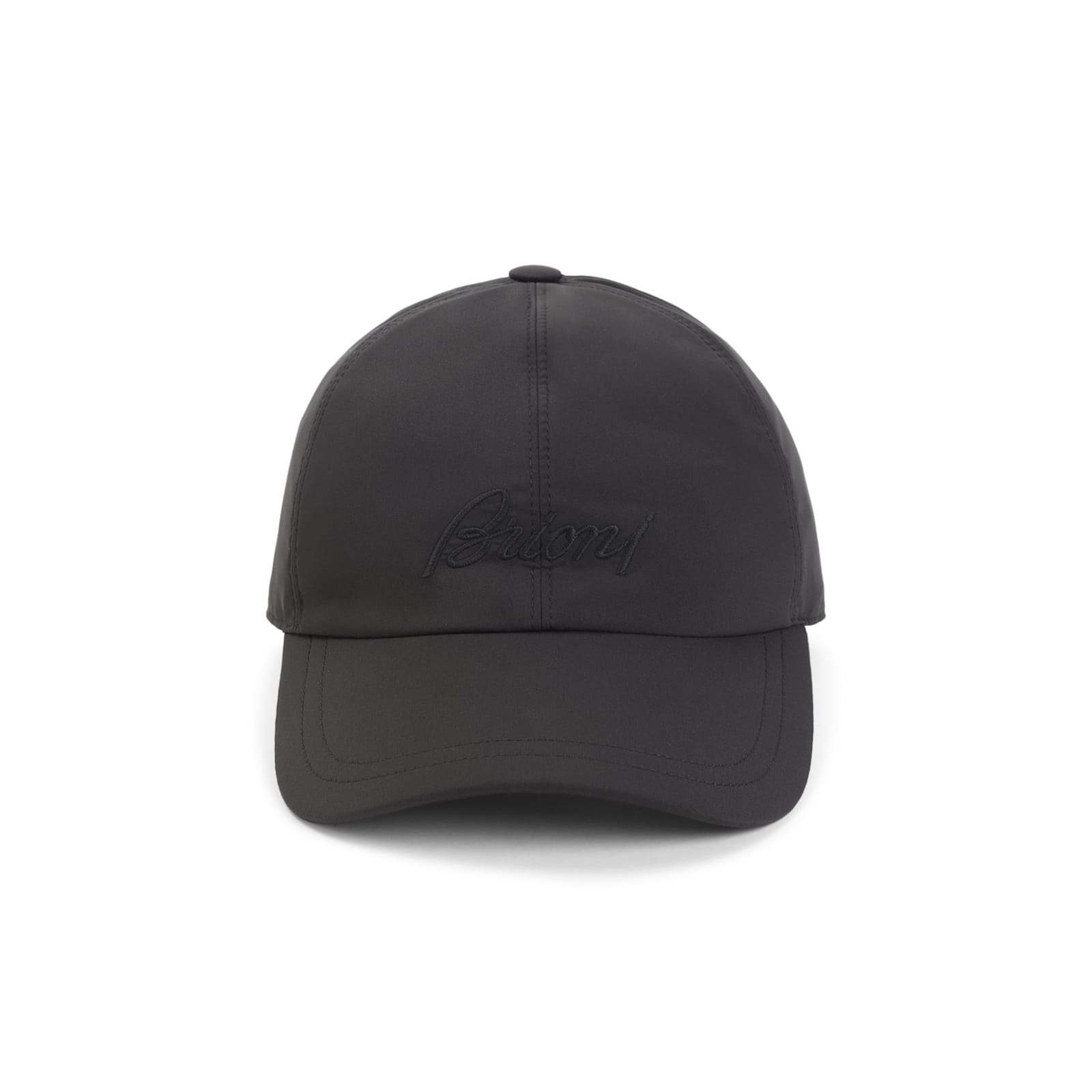 Brioni Coffee Polyester Baseball Cap With Tonal Visor In Black