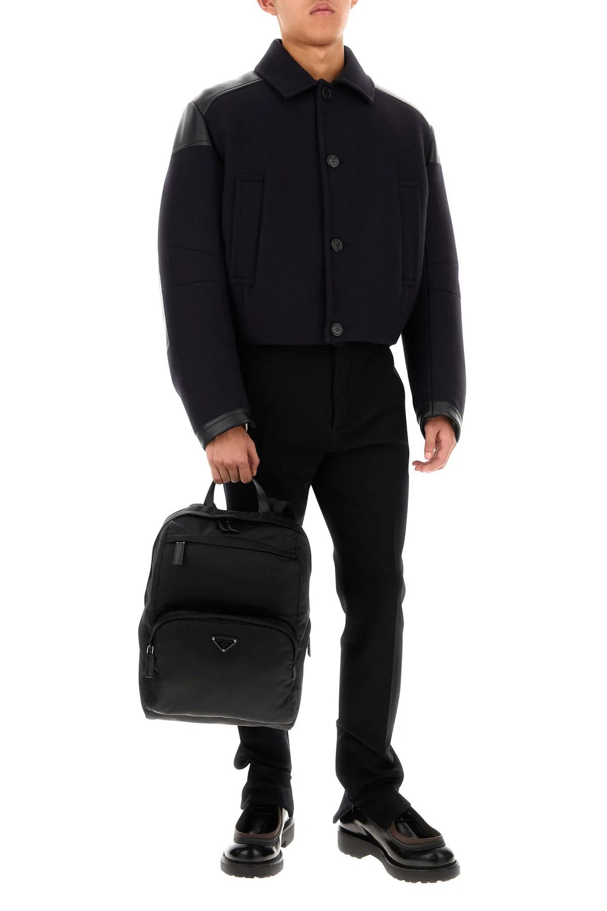 Prada Structured Leather Backpack With Logo Zipper Closure