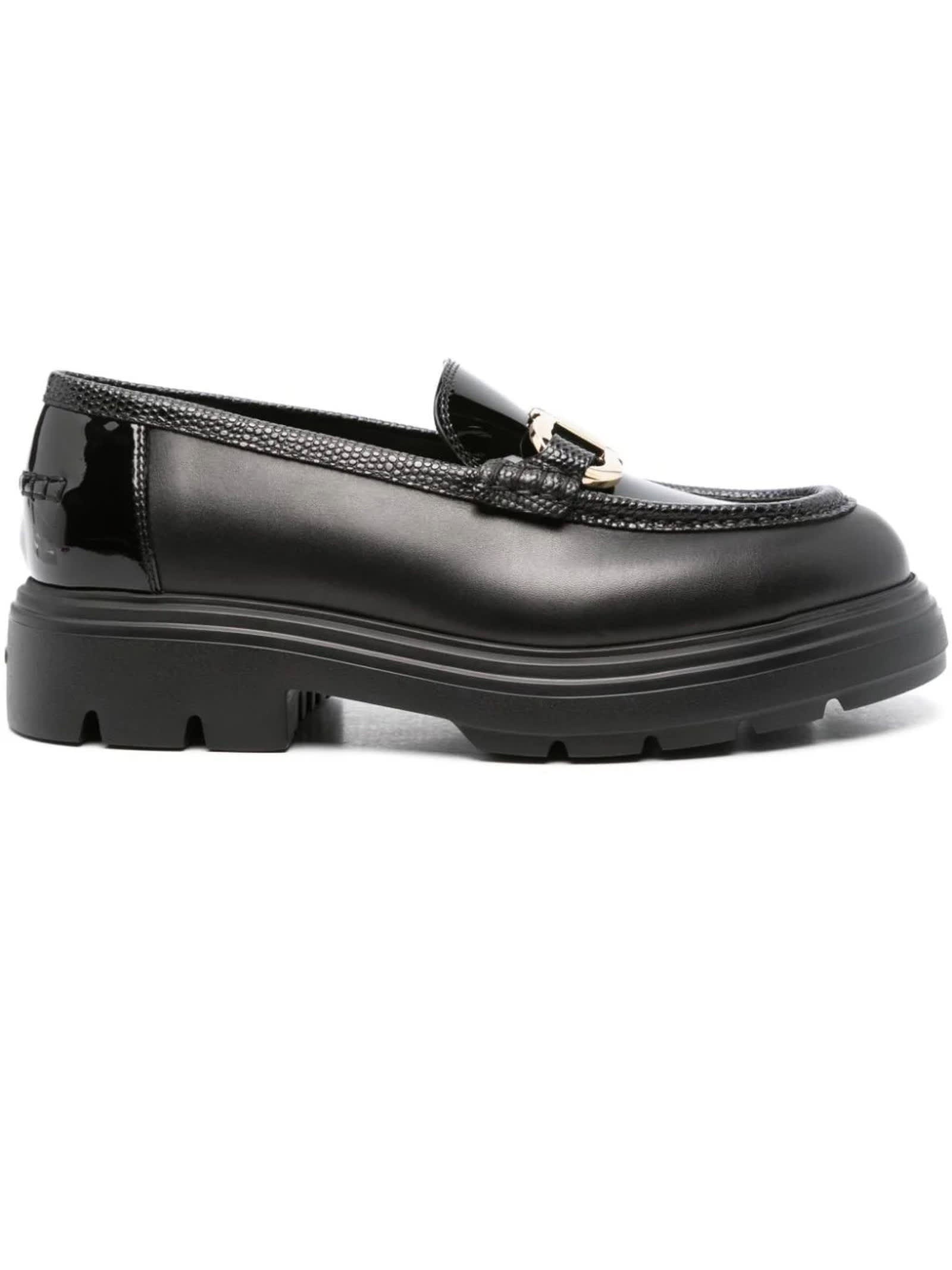 Shop Ferragamo Black Calf Leather Gancini Loafers