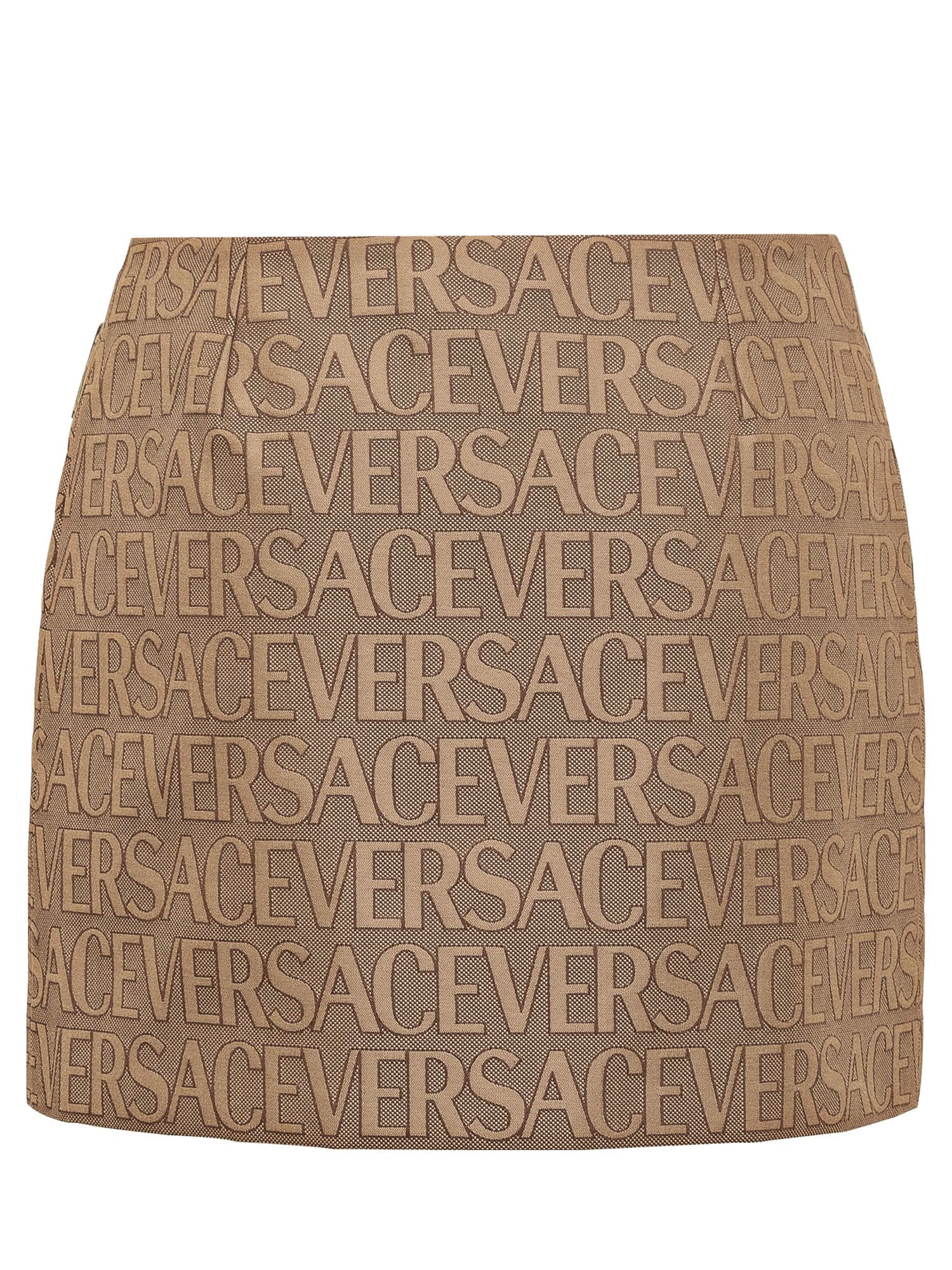 Shop Versace Allover Miniskirt In Brown-beige