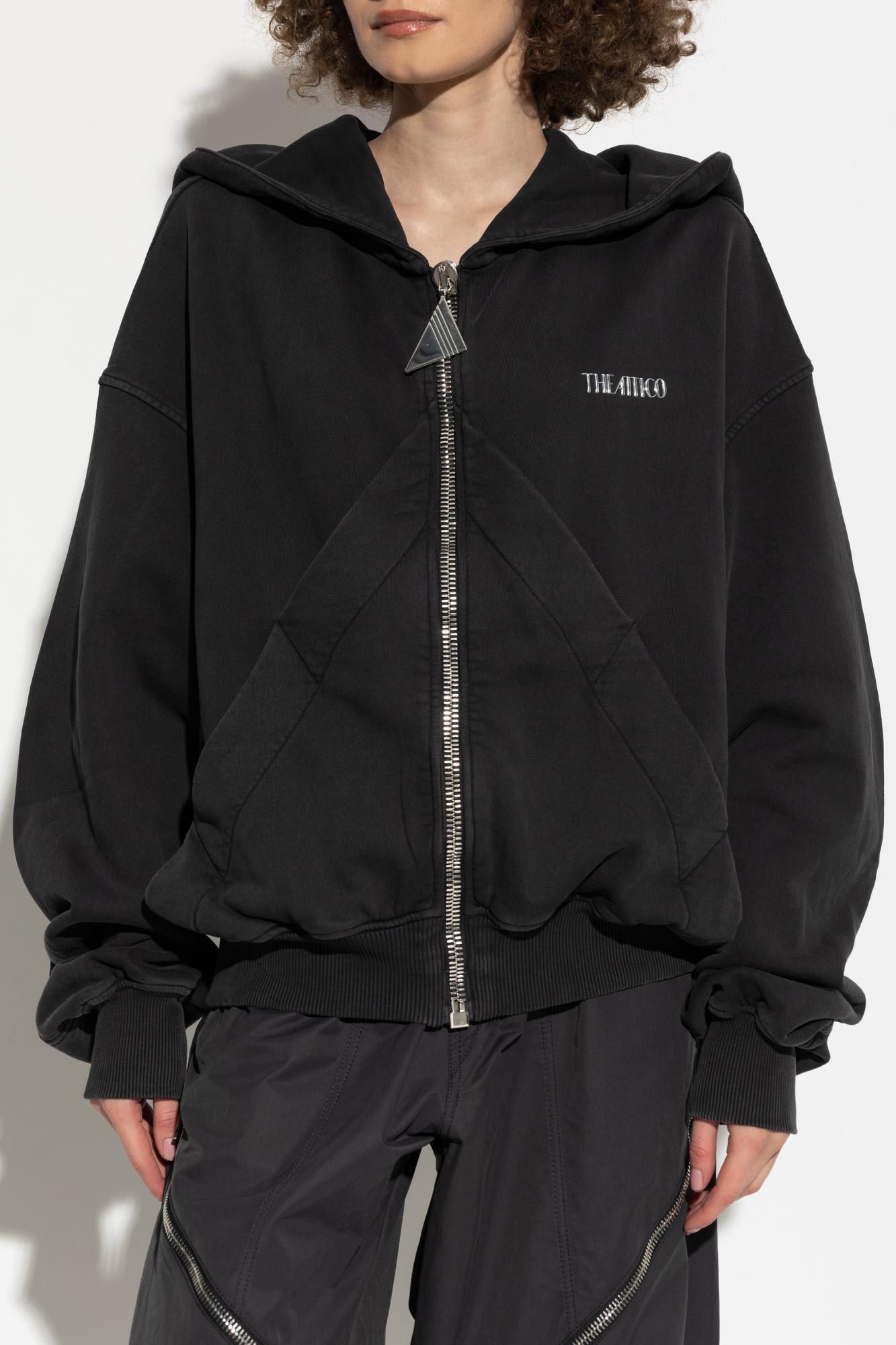 Attico Front-zip Cotton Hoodie In Black