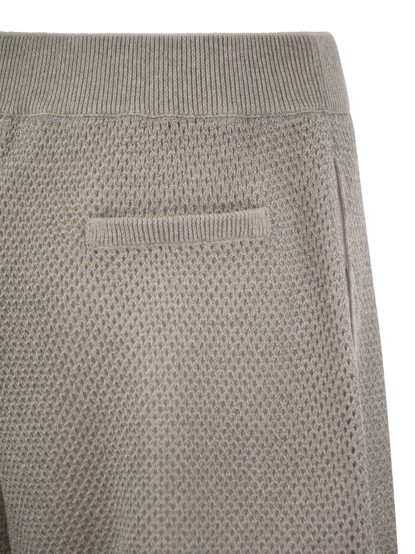 Shop Brunello Cucinelli Sparkling Net Knit Cotton Shorts In Fog