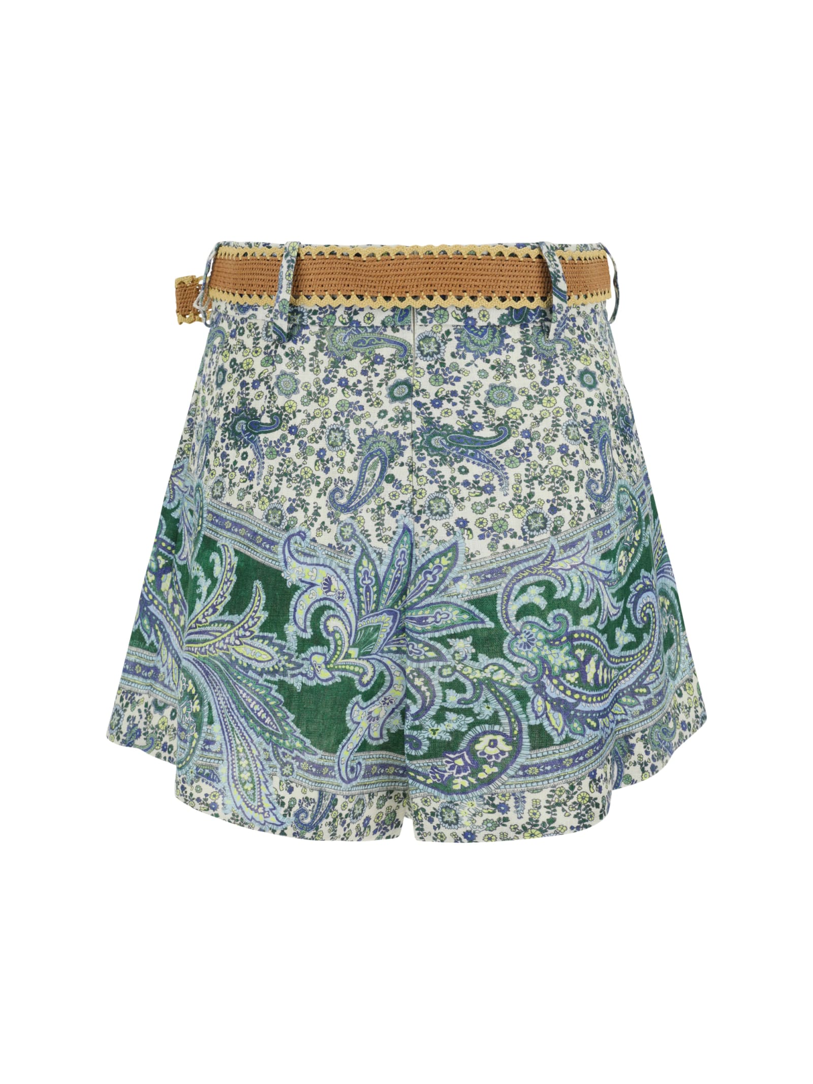 Shop Zimmermann Ottie Tuck Shorts In Green Paisley