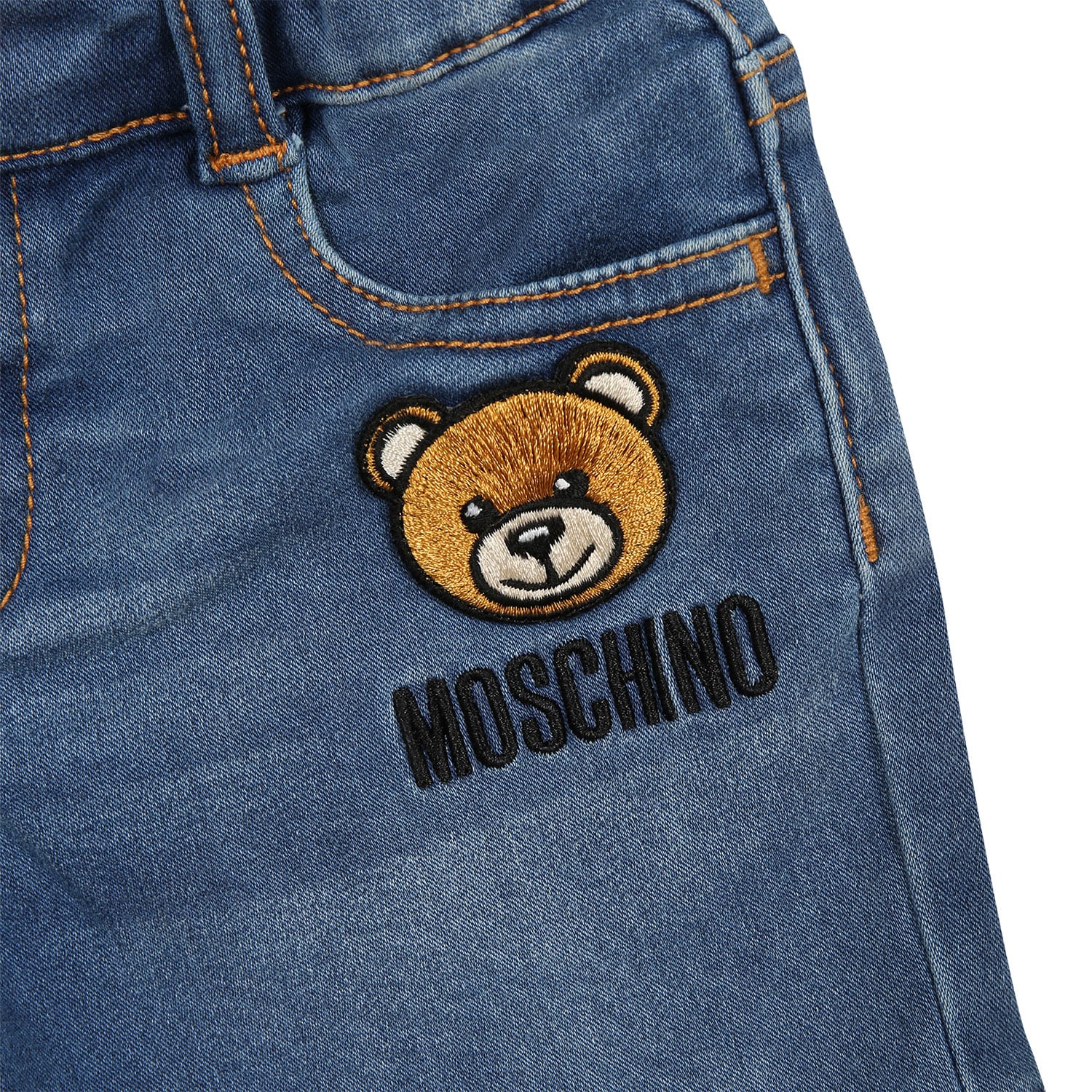 Shop Moschino Denim Shorts For Baby Boy With Teddy Bear