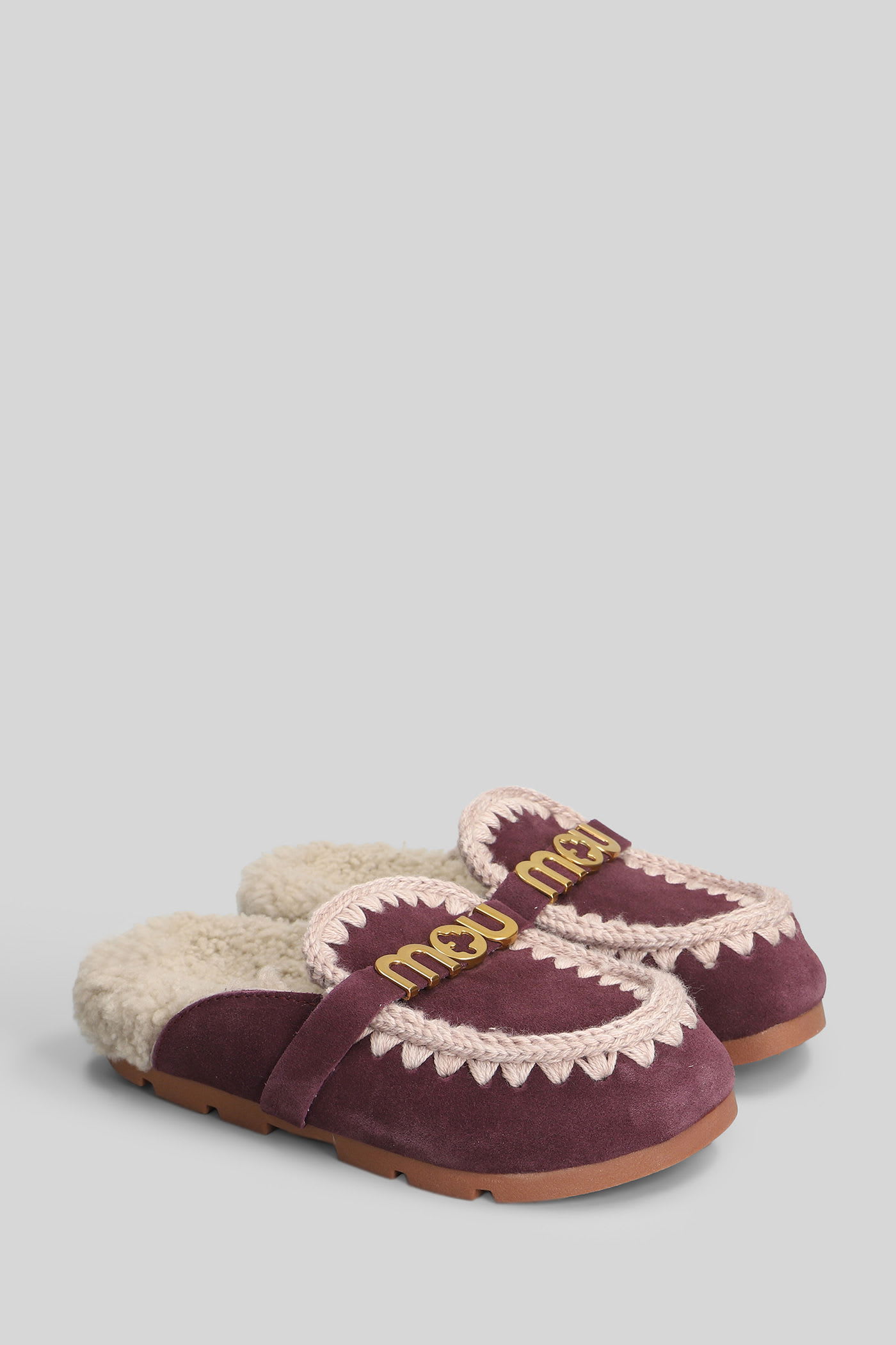 Mou Winter Bio Slide Slipper-mule In Bordeaux Suede In Purple