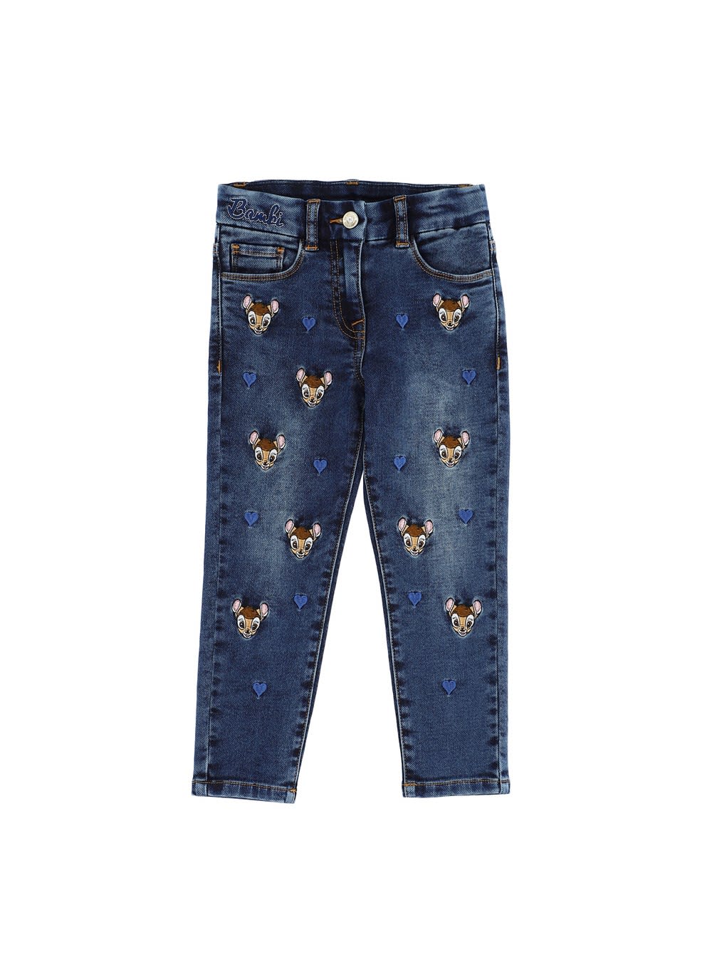 Monnalisa Blue Denim Jeans With Allover Bamby Patch