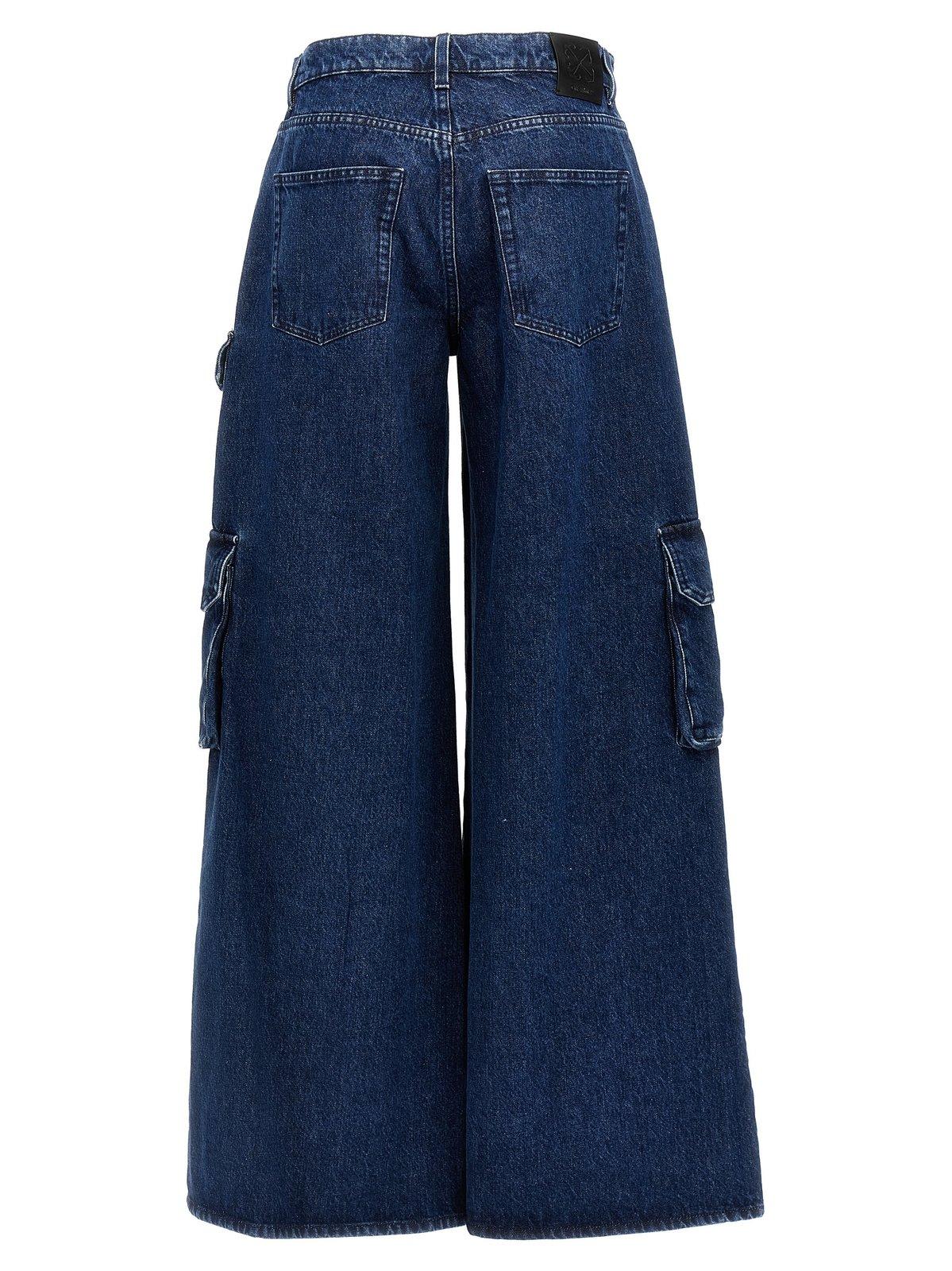 Shop Off-white Logo Patch Wide Leg Jeans In Blu