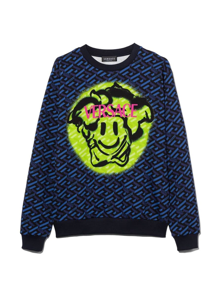 Versace Kids' Sweatshirt Monogram Emoji Medusa In Blue