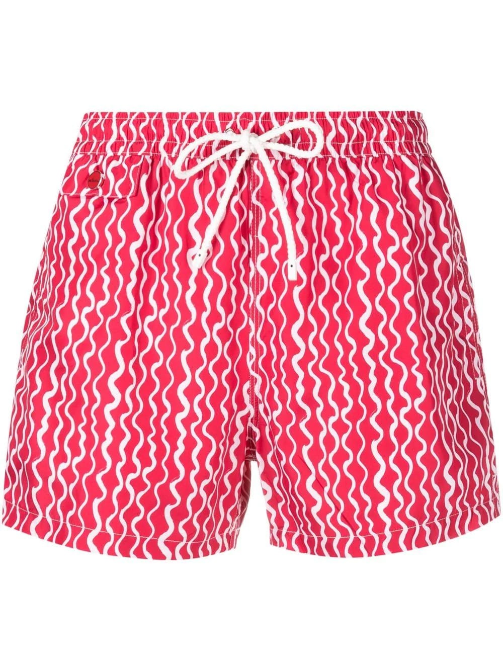 Kiton Red Swim Shorts With White Waves Print