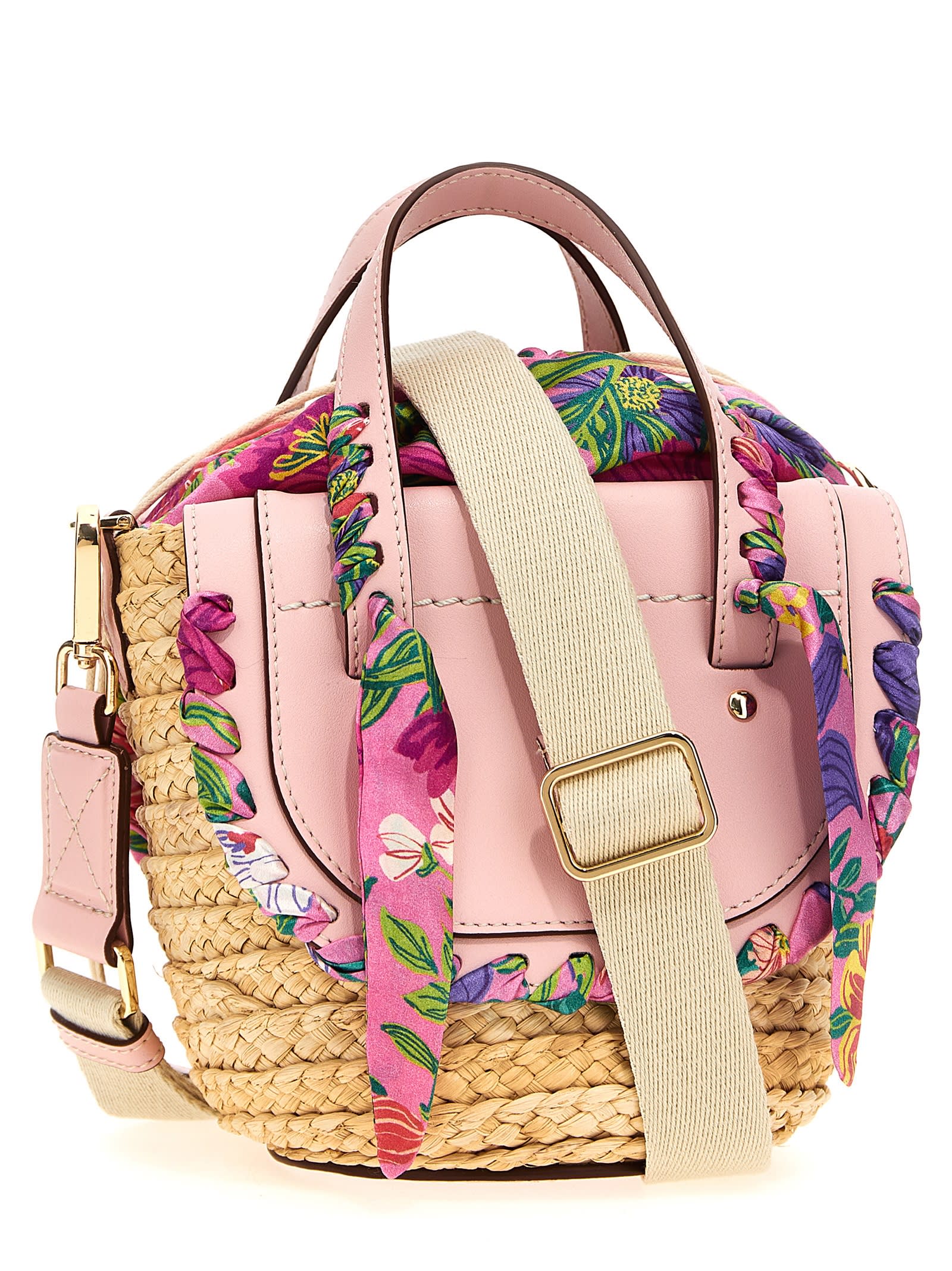 Cuba Lab Handbag With Woven Straw Base In Pink