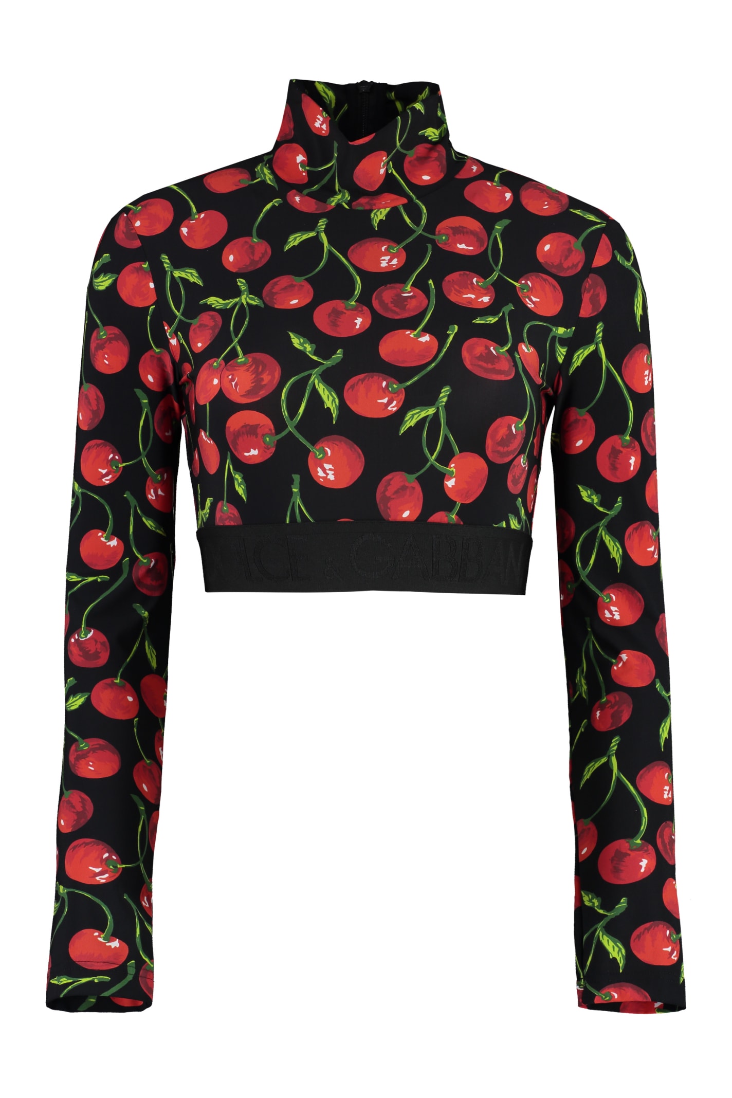 Shop Dolce & Gabbana Long Sleeve Crop Top In Multicolor