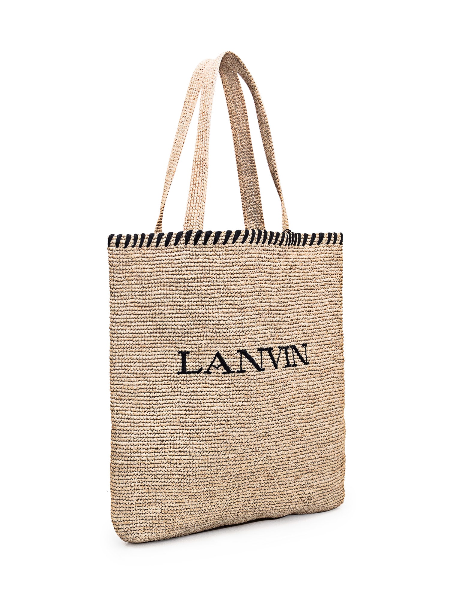 Shop Lanvin Rafia Tote Bag In Natural/black