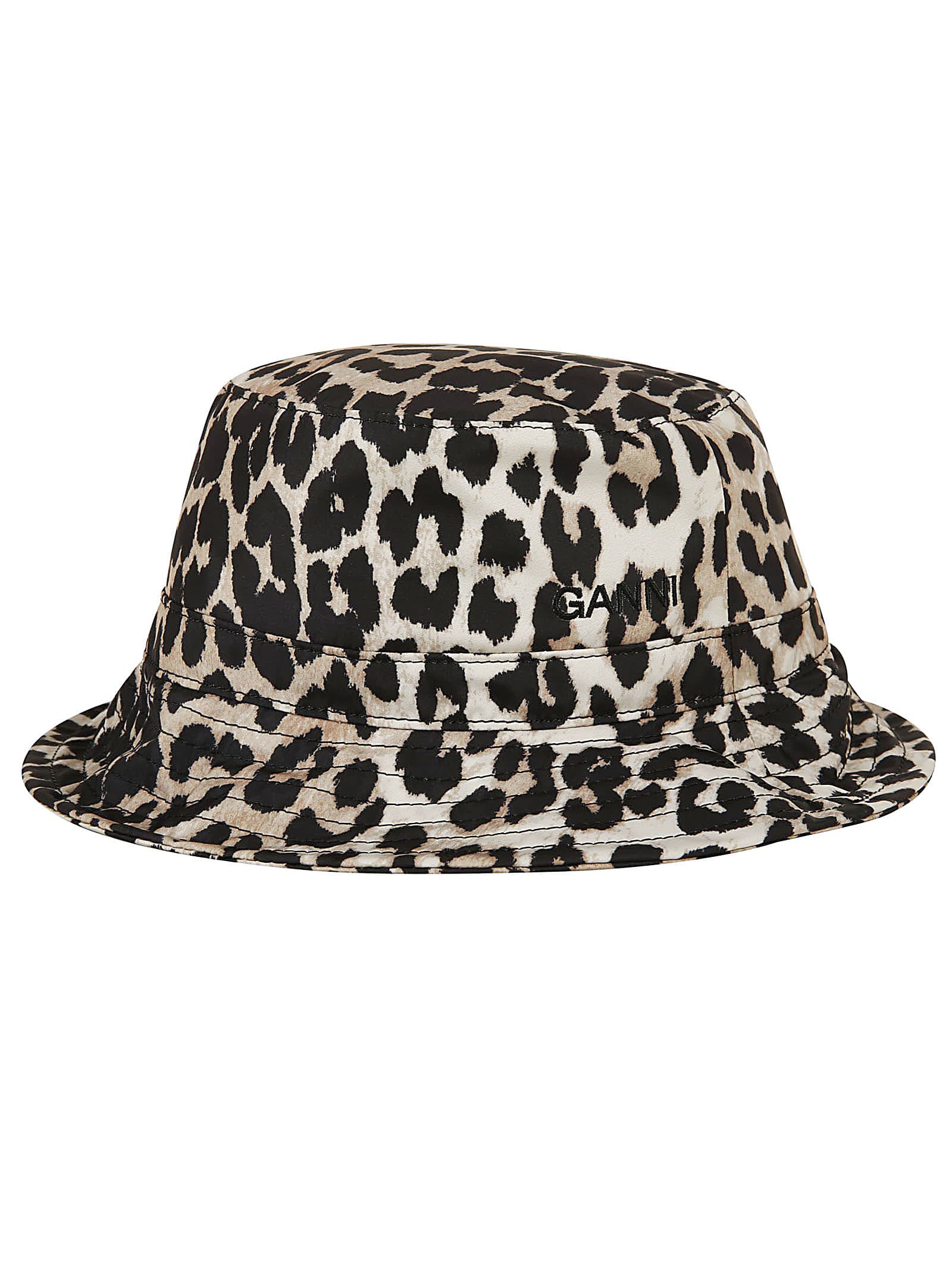 Ganni Beige & Black Recycled Tech Leopard Bucket Hat In 943