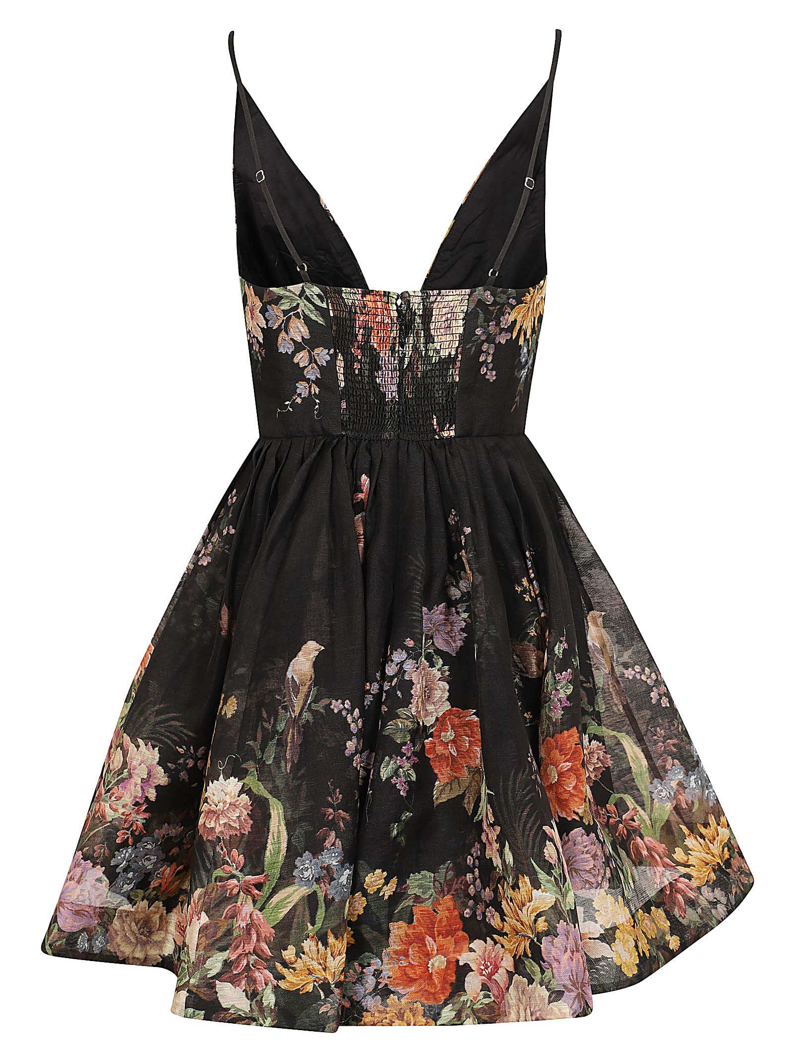 Shop Zimmermann Pavilion V Neck Mini Dress In Blkmlfl Black Multi Floral