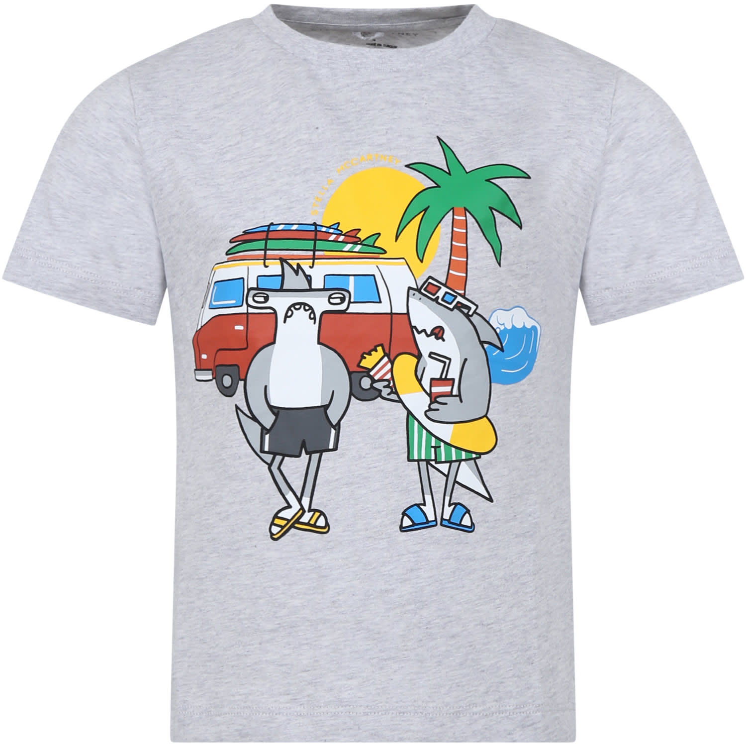 Stella Mccartney Kids' Gray T-shirt For Boy With Multicolor Print In Grey