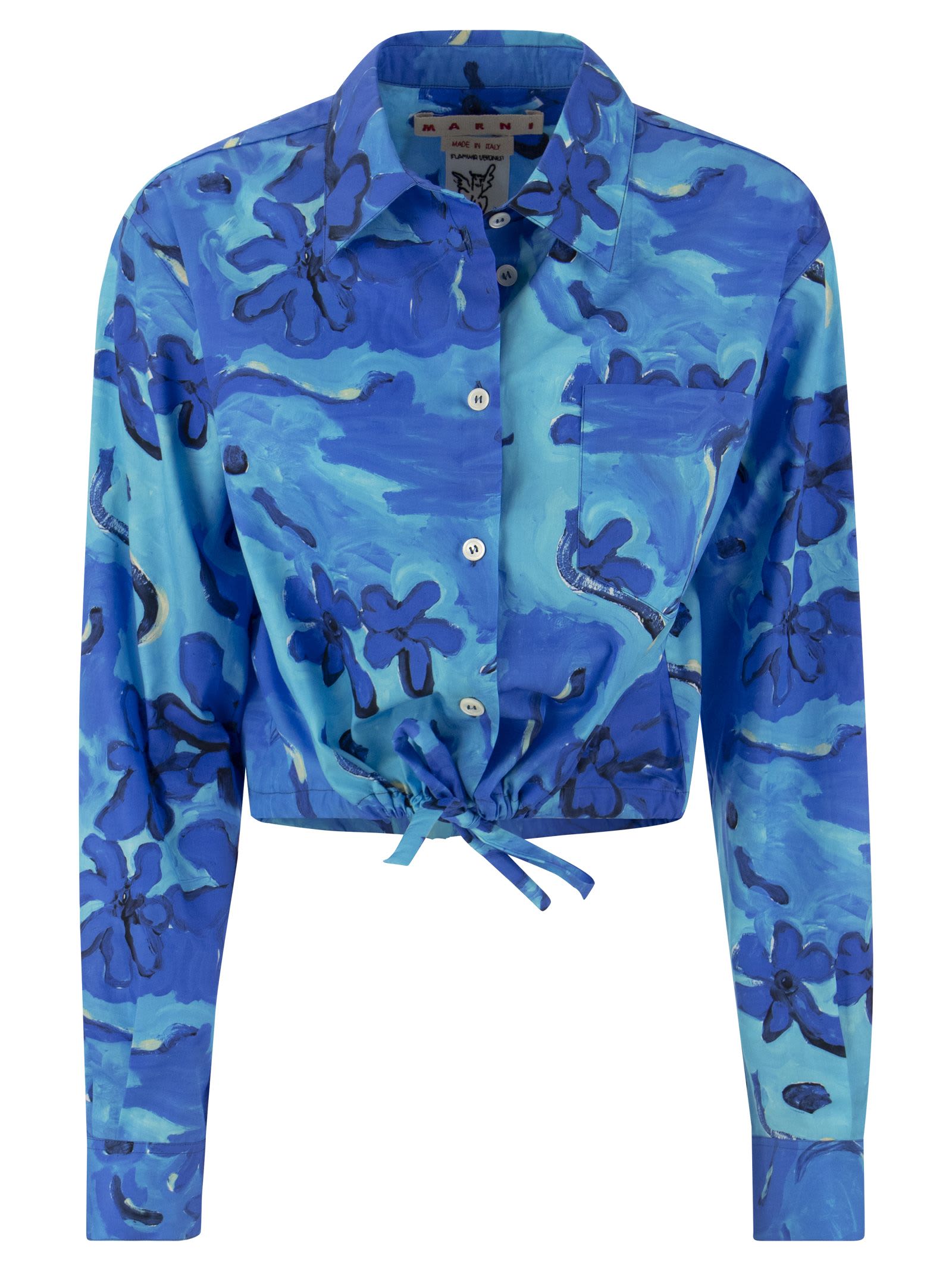 Shop Marni Cotton Shirt With Drawstring In Cobalt Blue