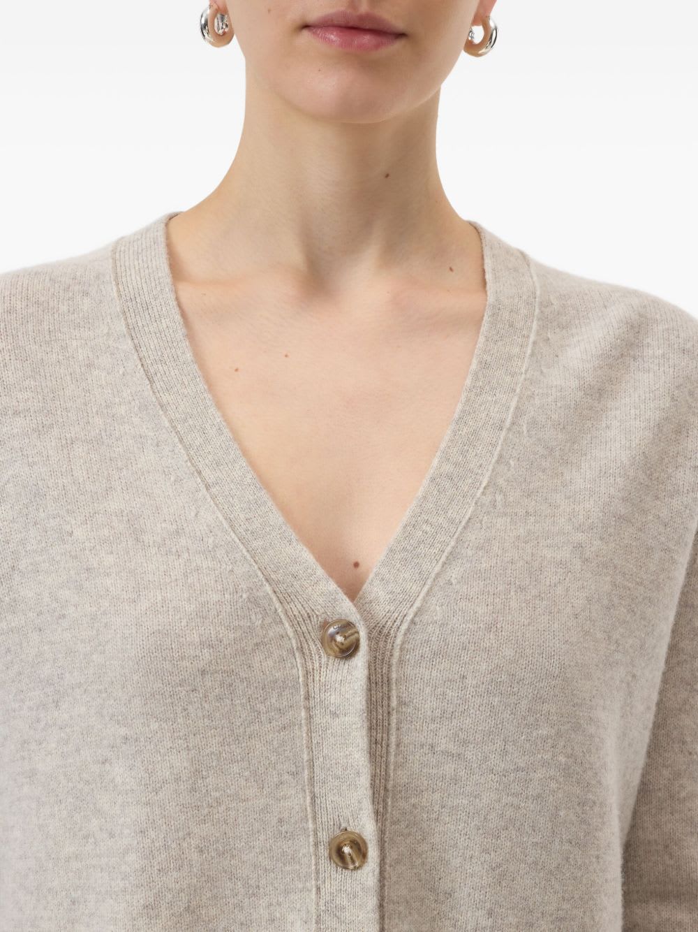 Closed Wool V-necked Cardigan In Sand