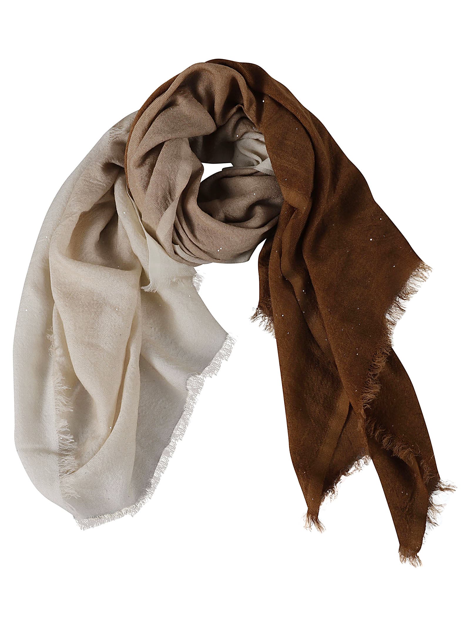 Shop Faliero Sarti Glittery Fringed Scarf In Camel/beige