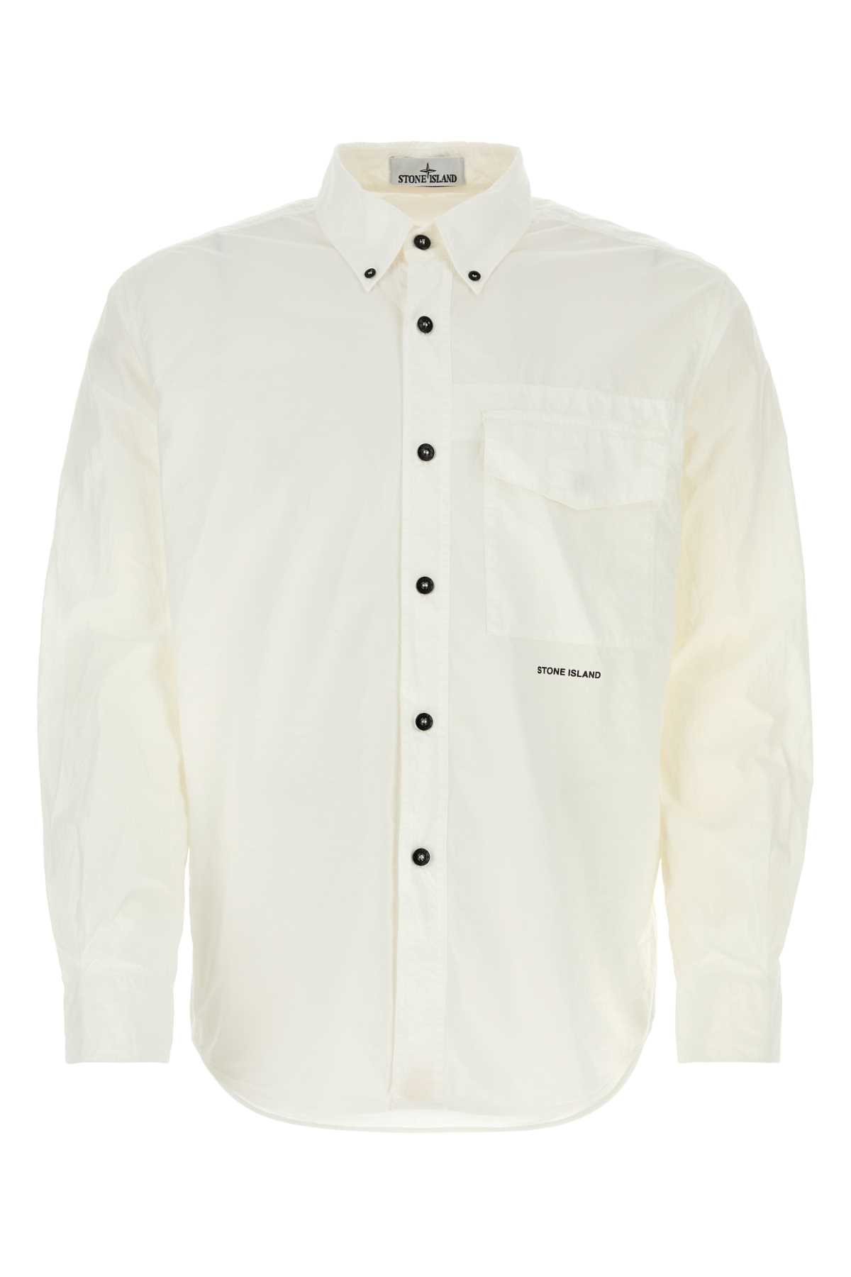 Shop Stone Island White Cotton Shirt In Bianco