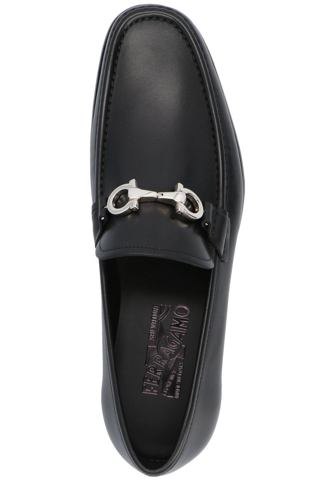 Ferragamo Moccasin With Gancini Decoration In Black