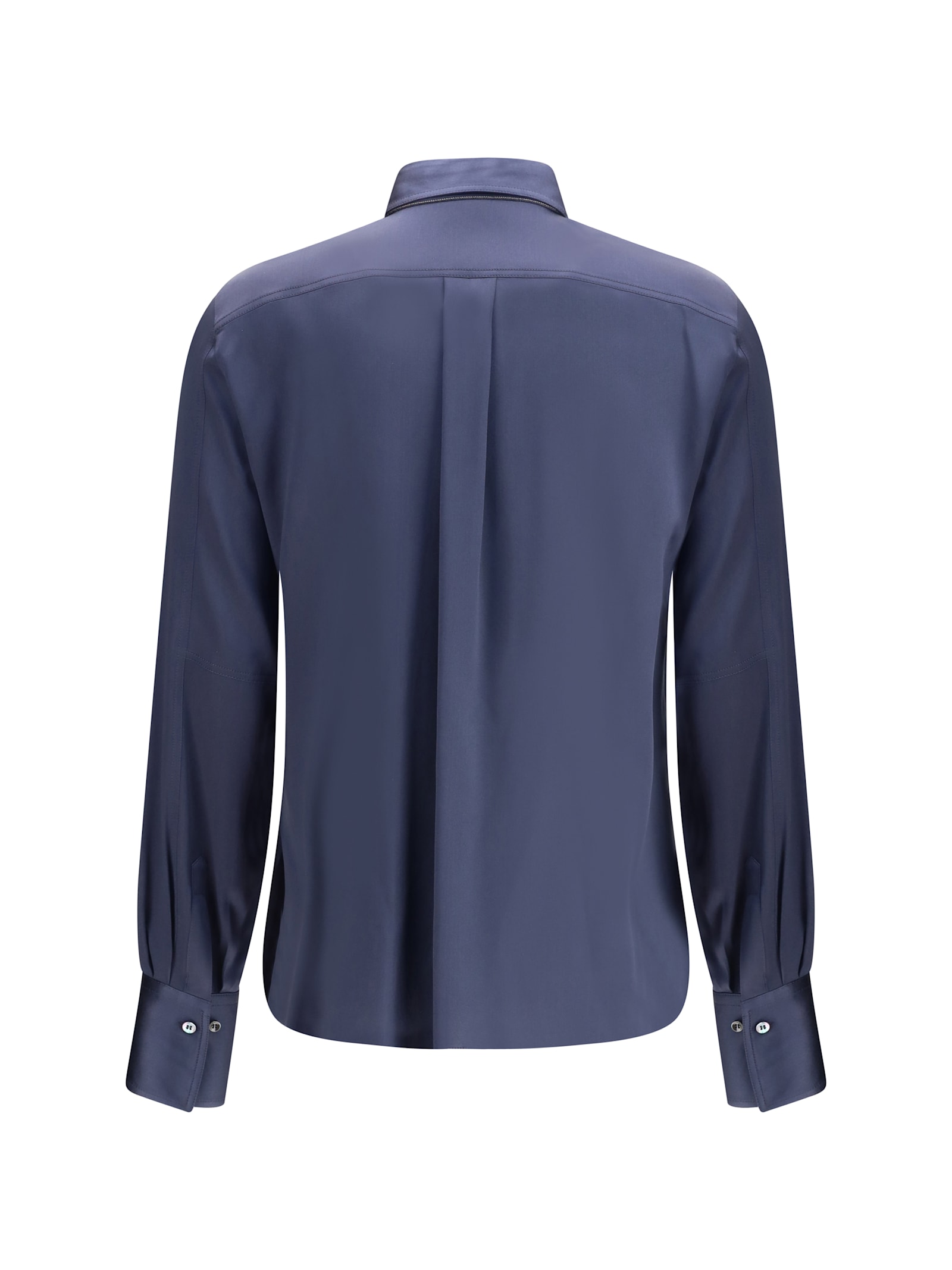 Brunello Cucinelli Long-sleeve Silk Shirt In Blue