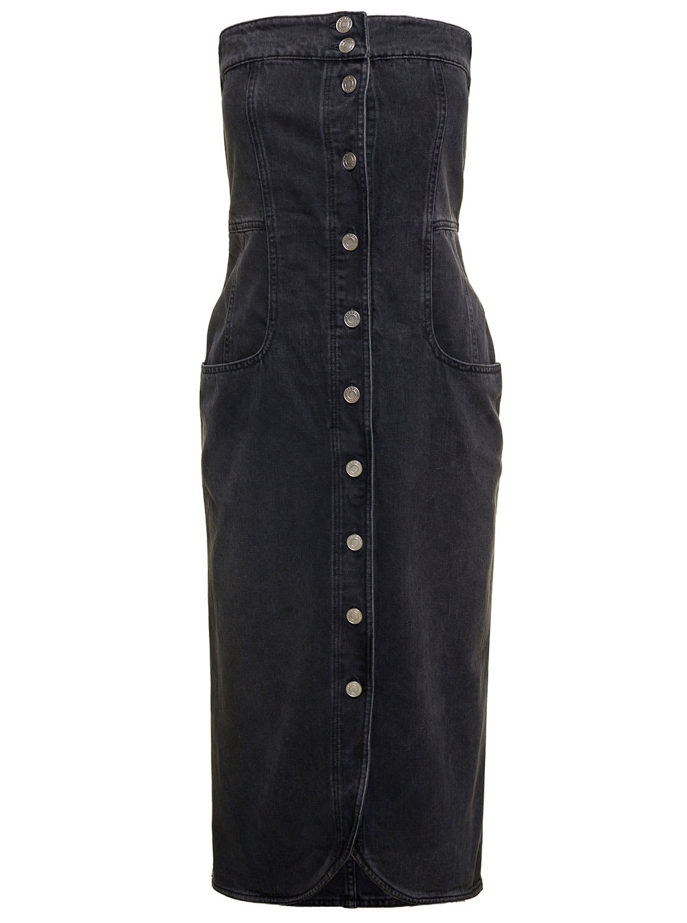 Shop Isabel Marant Dark Grey Strapless Midi Dress With Branded Buttons In Cotton Denim Woman