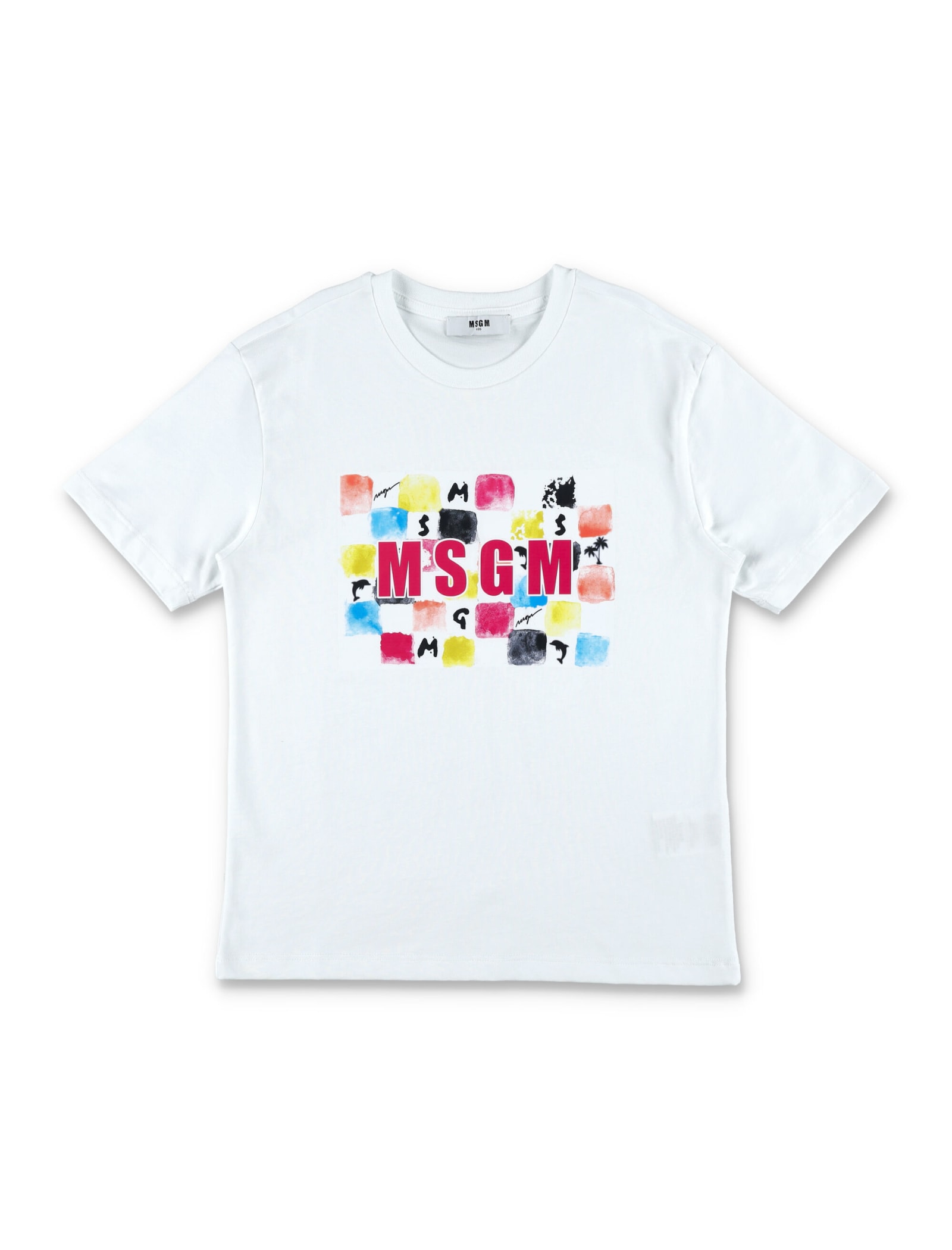 Msgm Kids' Logo T-shirt In Bianco/white