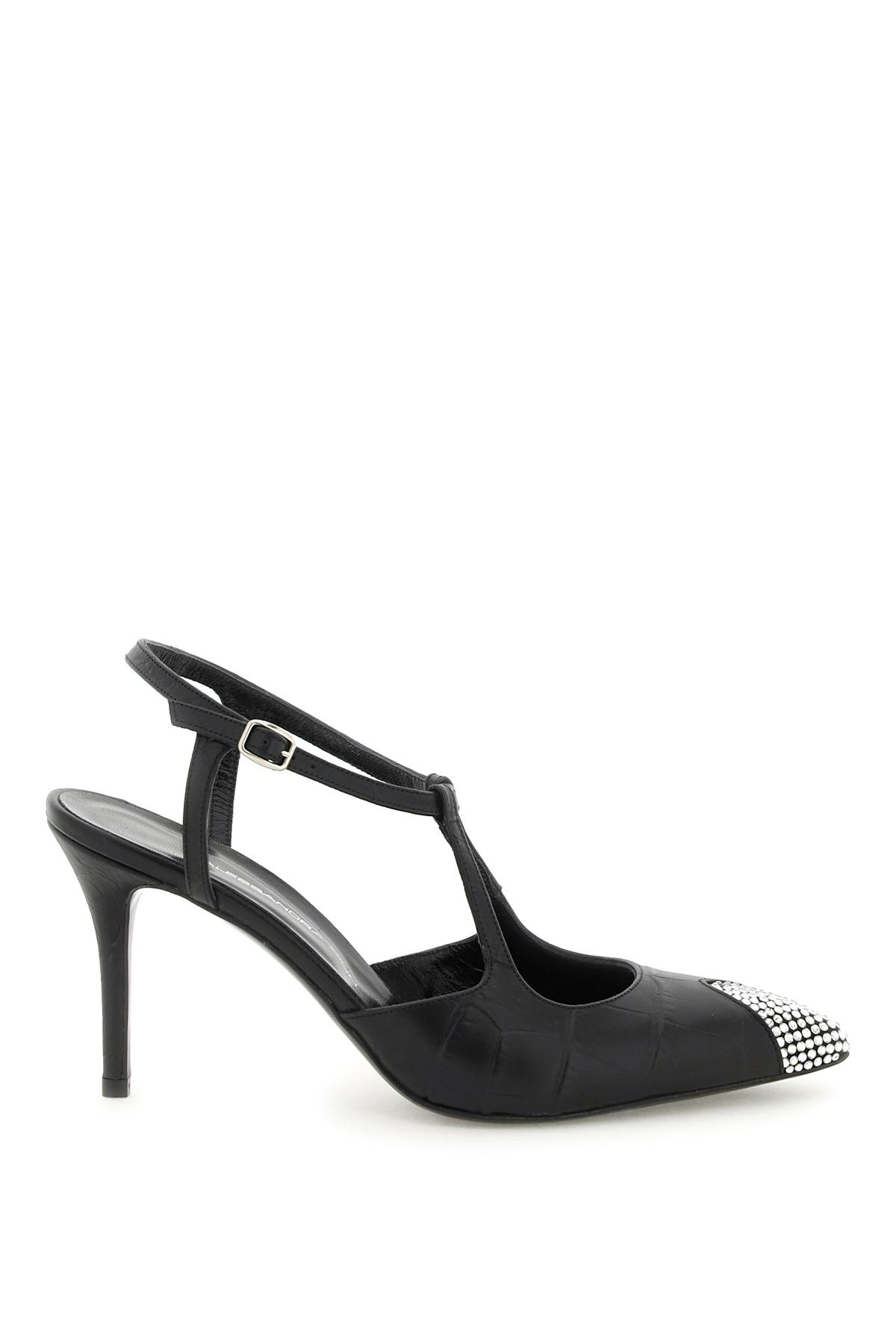 Shop Alessandra Rich Leather Slingback Pumps With Crystal Point In Black (black)