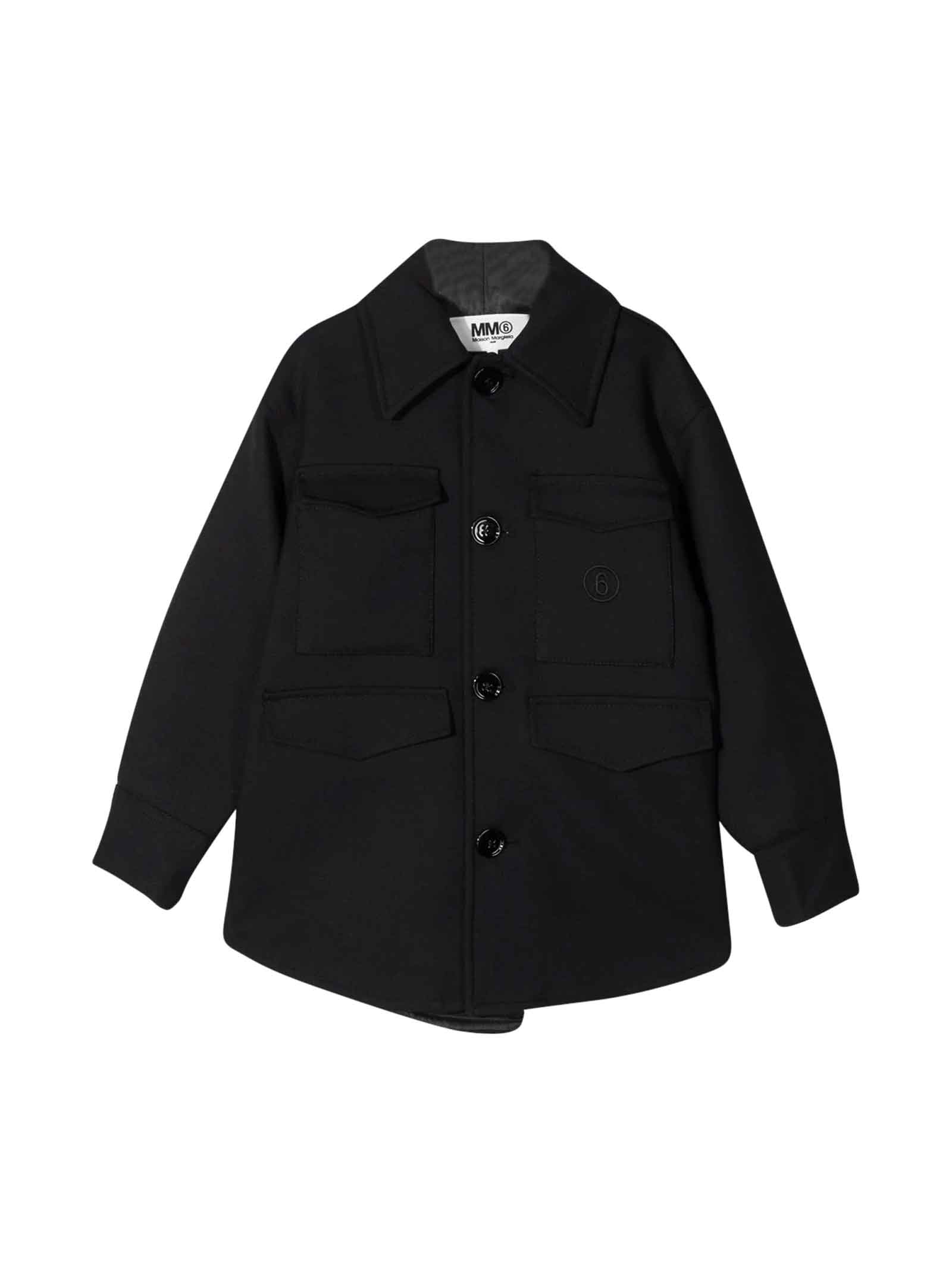 MM6 Maison Margiela Black Shirt-jacket With Embroidered Logo