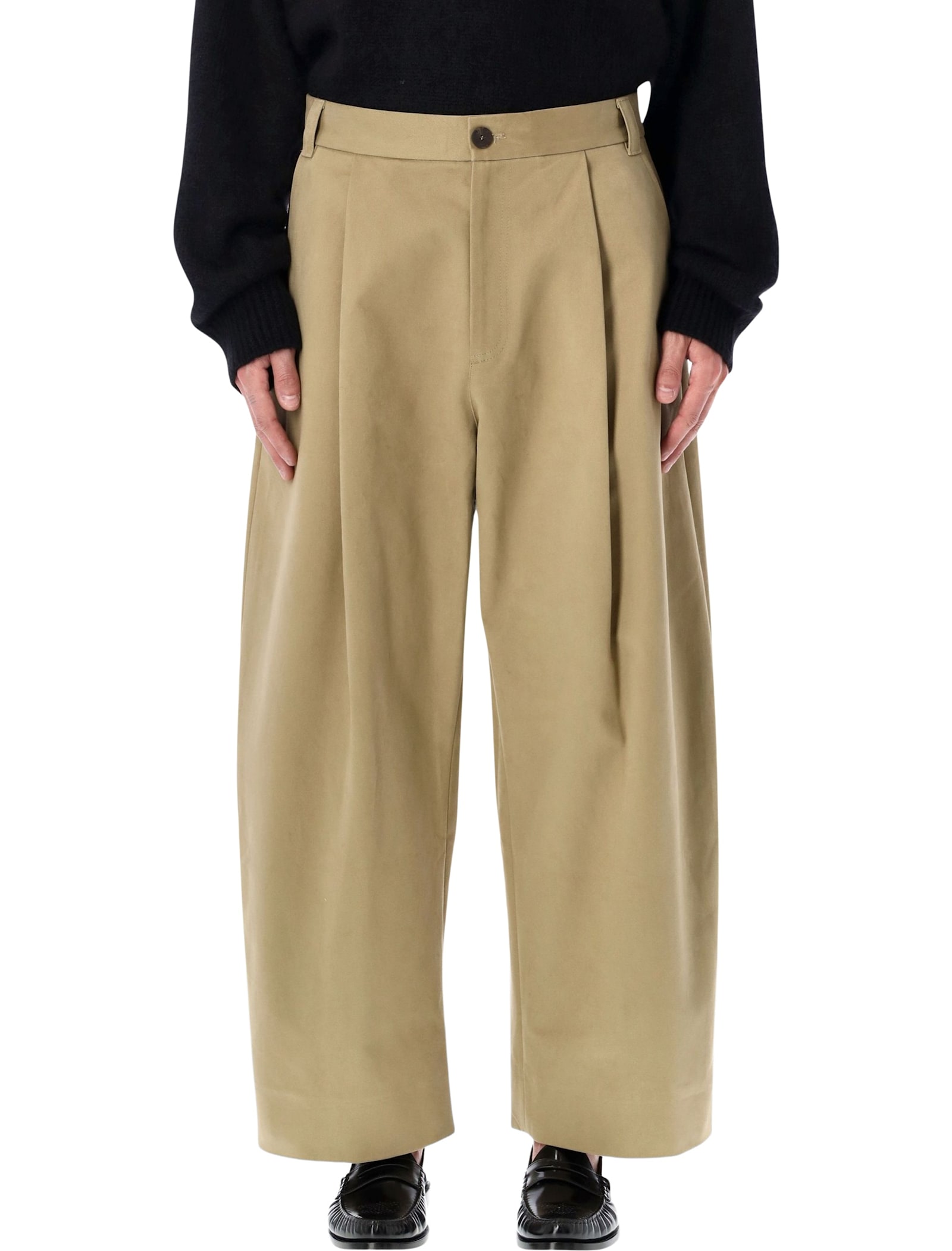 Studio Nicholson Pleated Chino Trousers Featuring Belt Loops In Neutral
