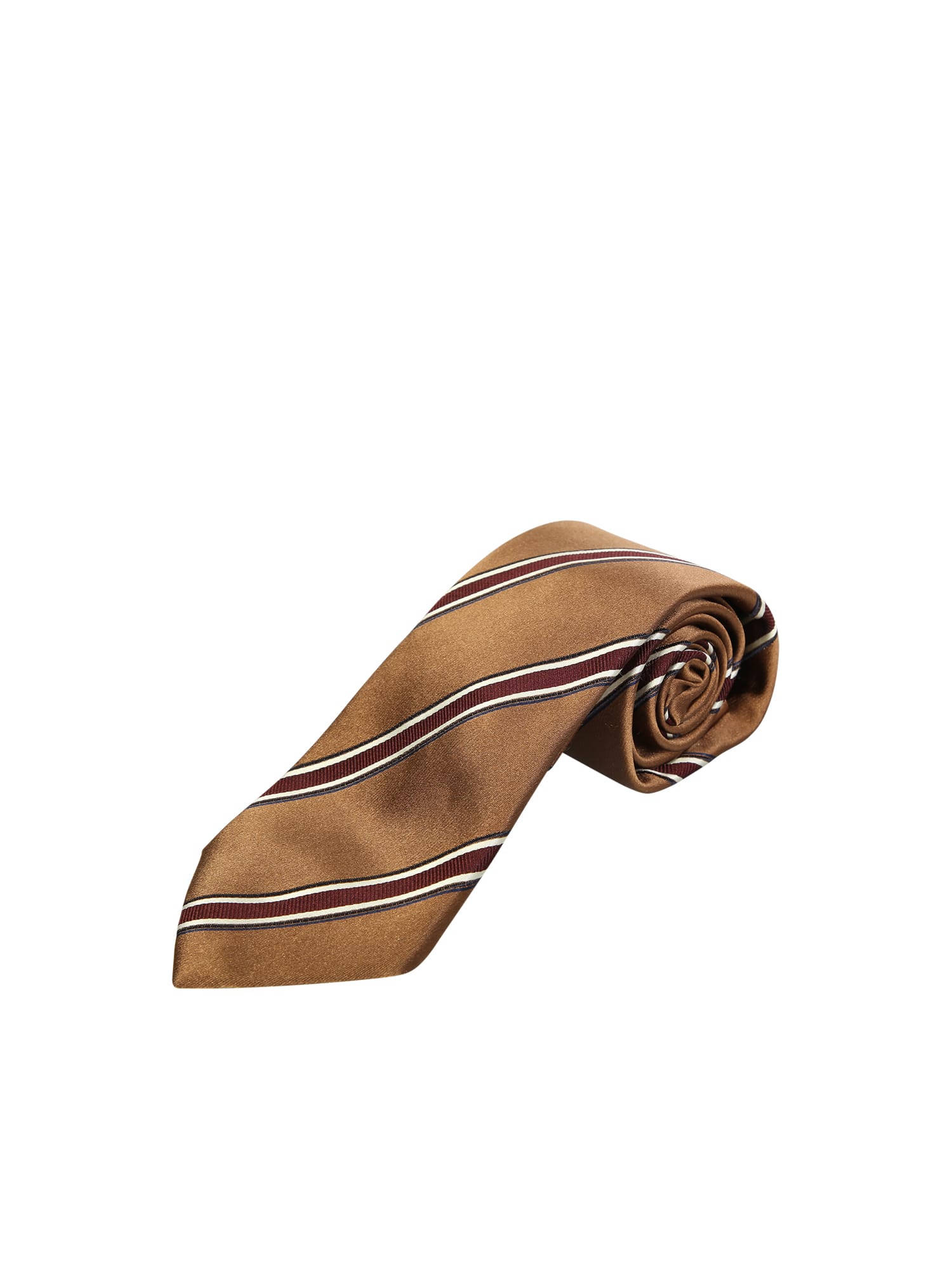 Brunello Cucinelli Beige Striped Silk Tie