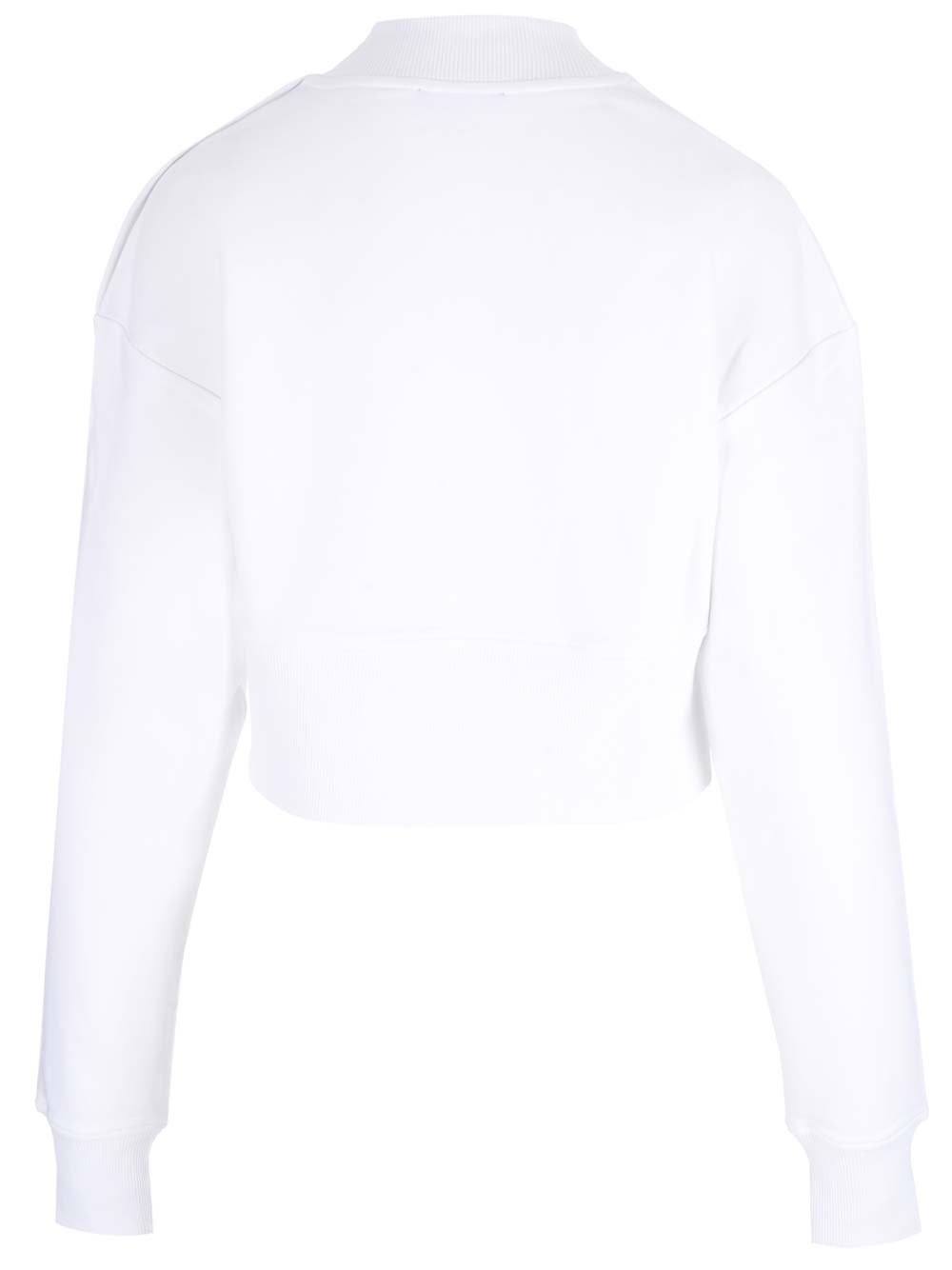 Balmain 3-button Flocked Logo-print Crop Sweatshirt In White