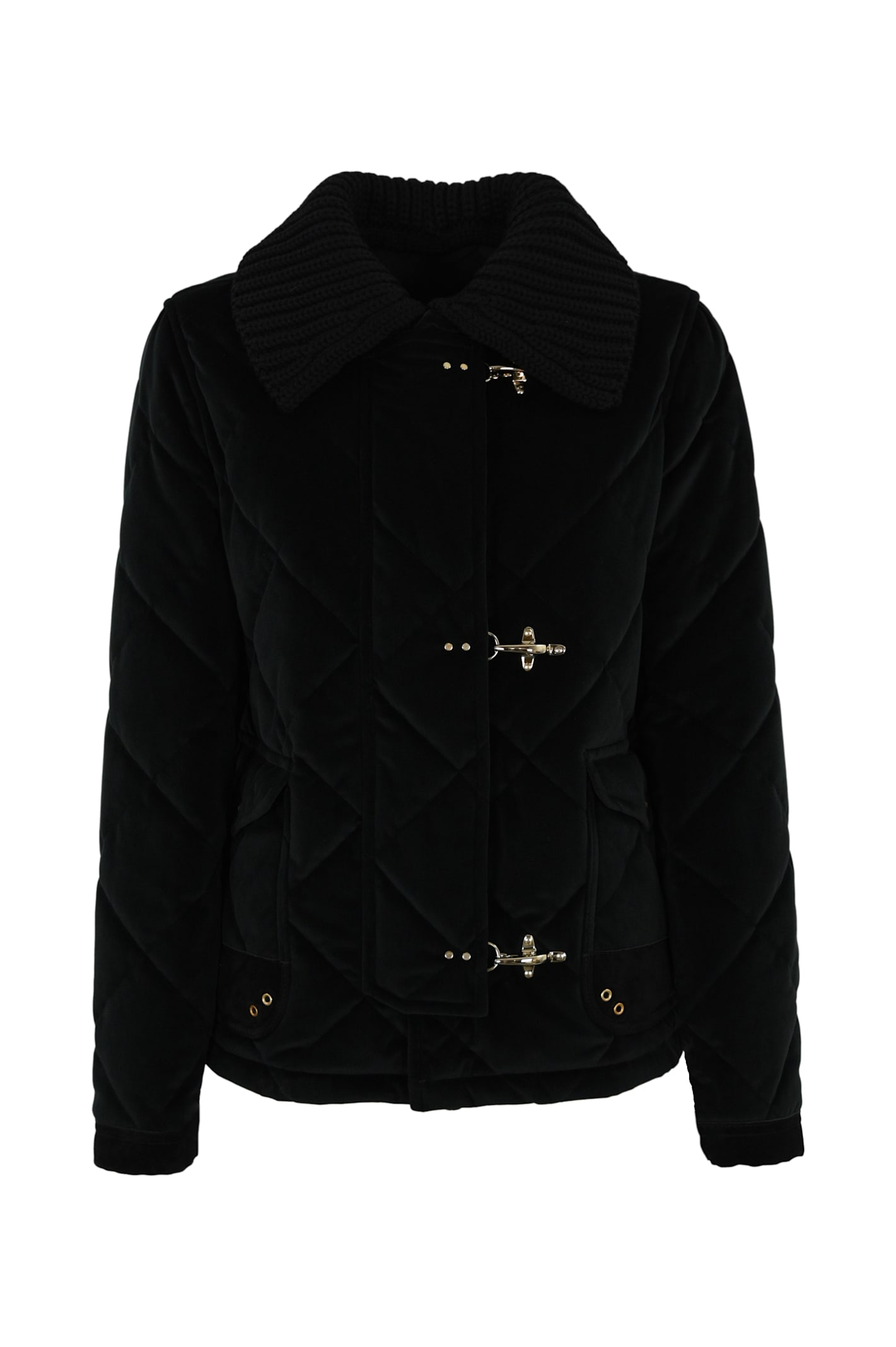 Fay 3-hook Jacket In Quilted Velvet In Nero