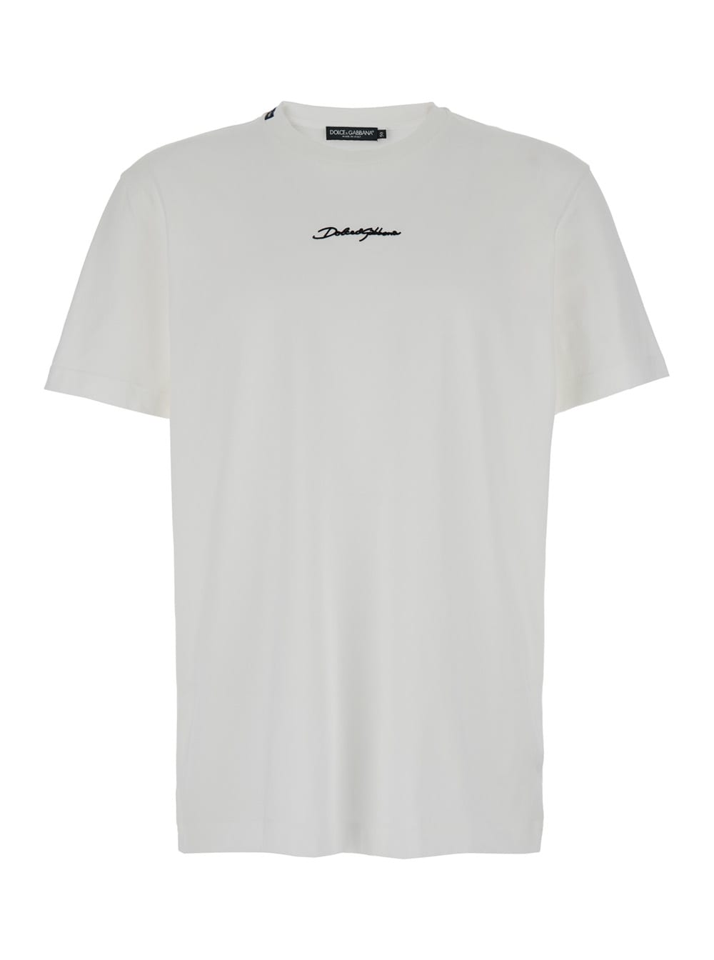 Shop Dolce & Gabbana White Crewneck T-shirt With Signature Logo In Cotton Man In Bianco