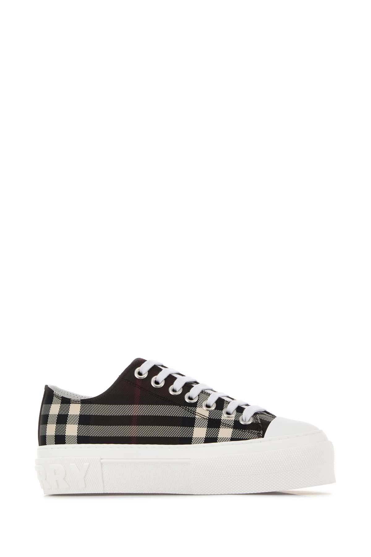 Burberry Canvas Sneakers With Embroidered Check Pattern In Multi
