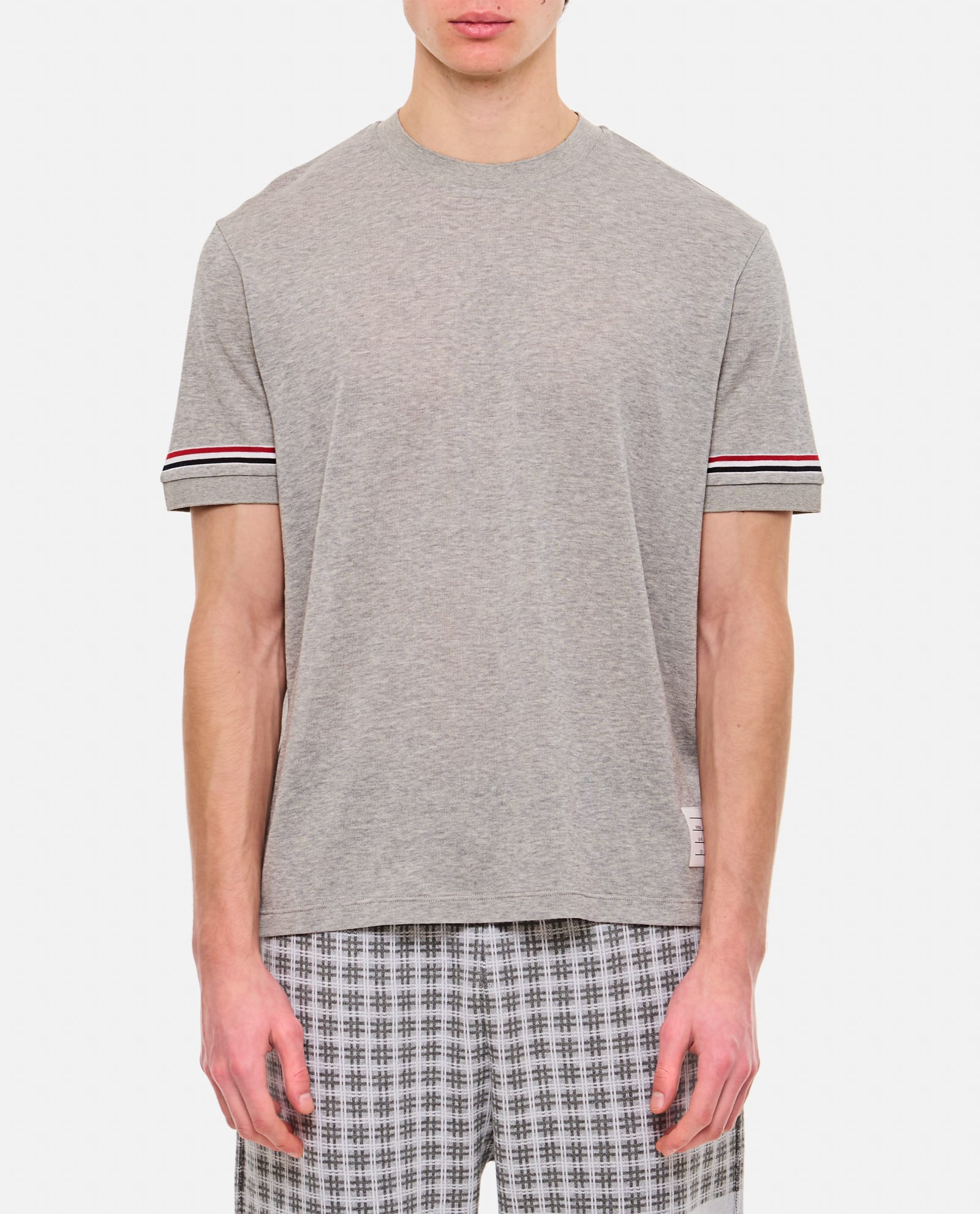 Shop Thom Browne Ribbed Cuff T-shirt In Grey
