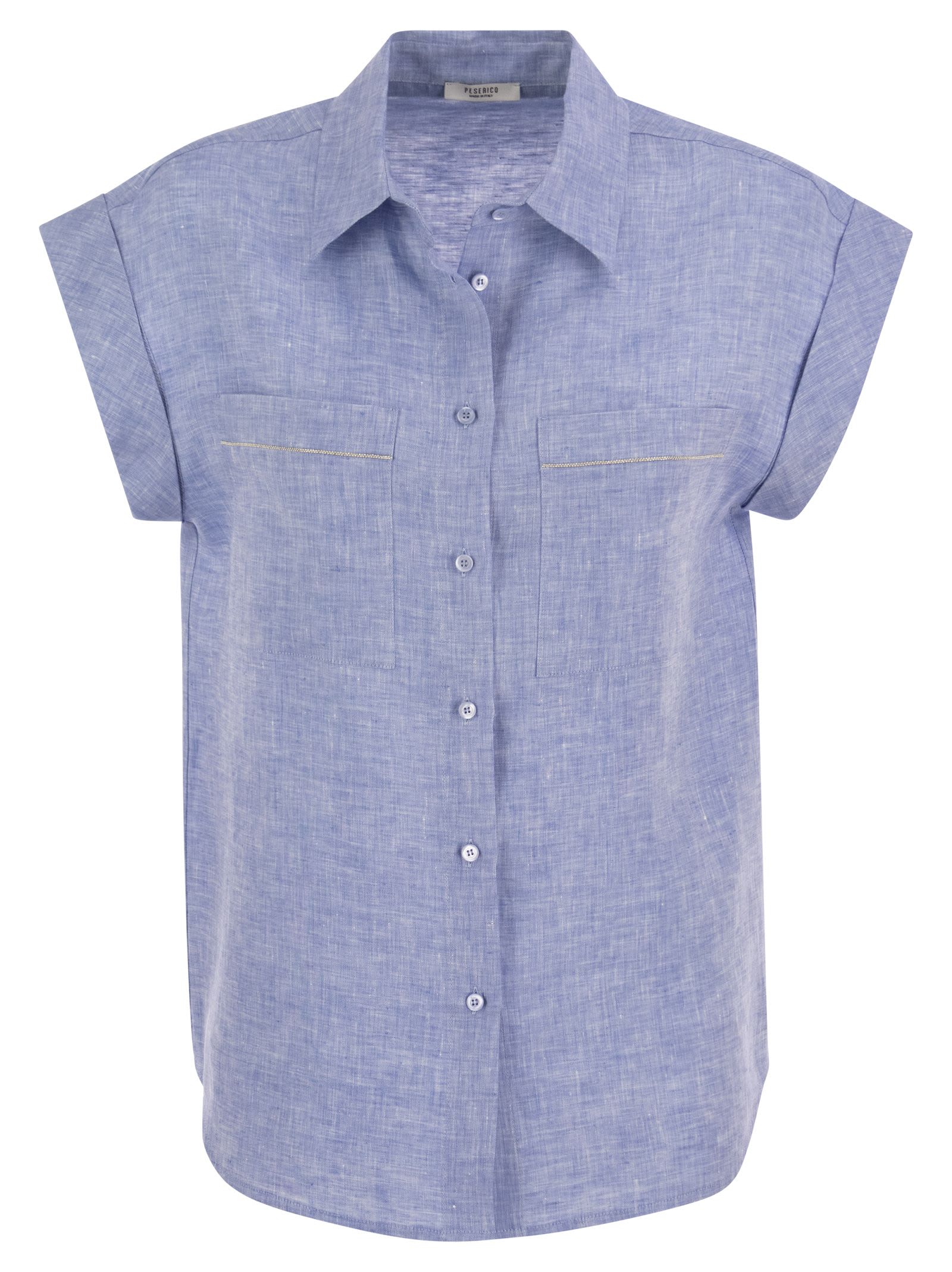 Shop Peserico Linen Sleeveless Shirt In Light Blue