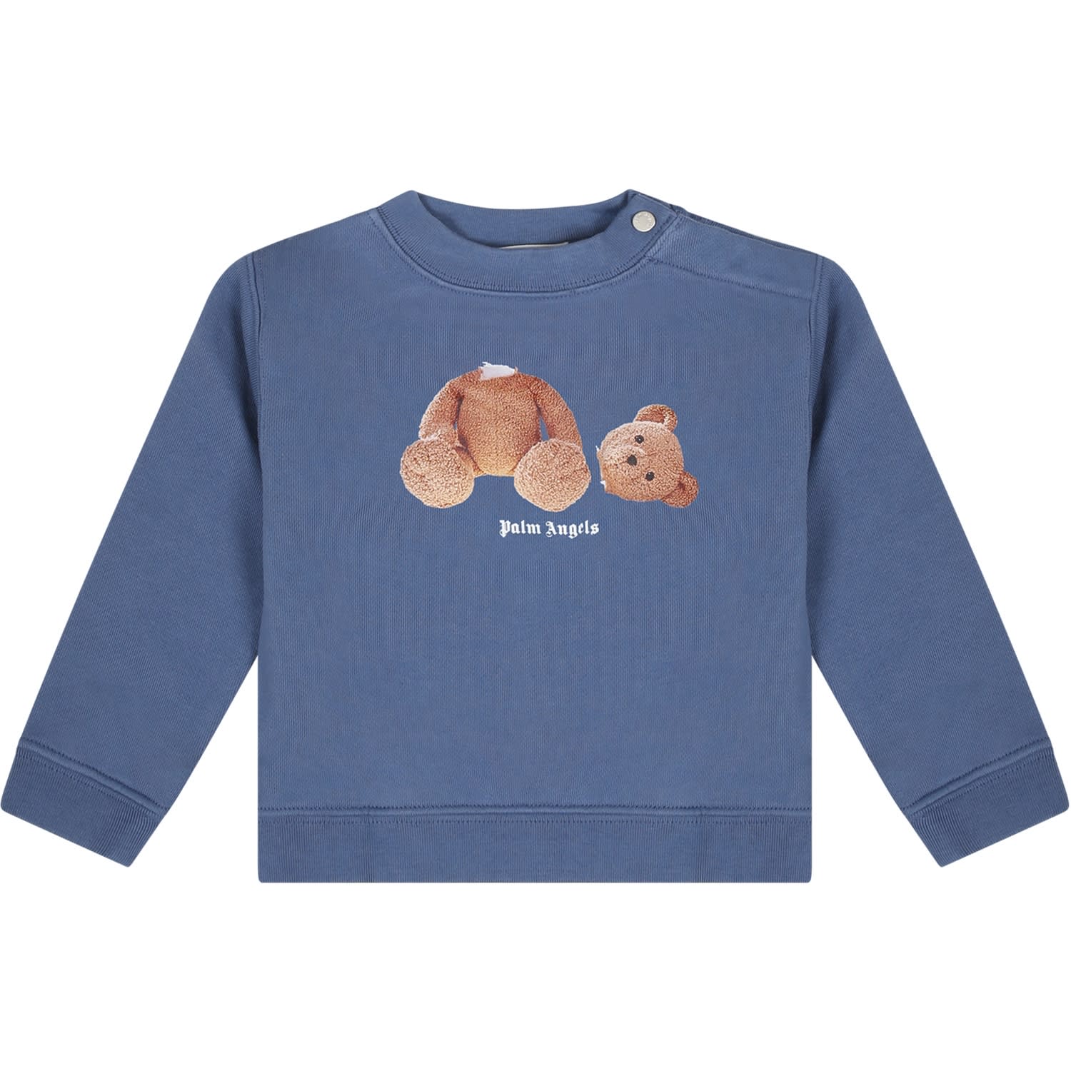 Palm Angels Blue Sweatshirt For Baby Girl With Bear
