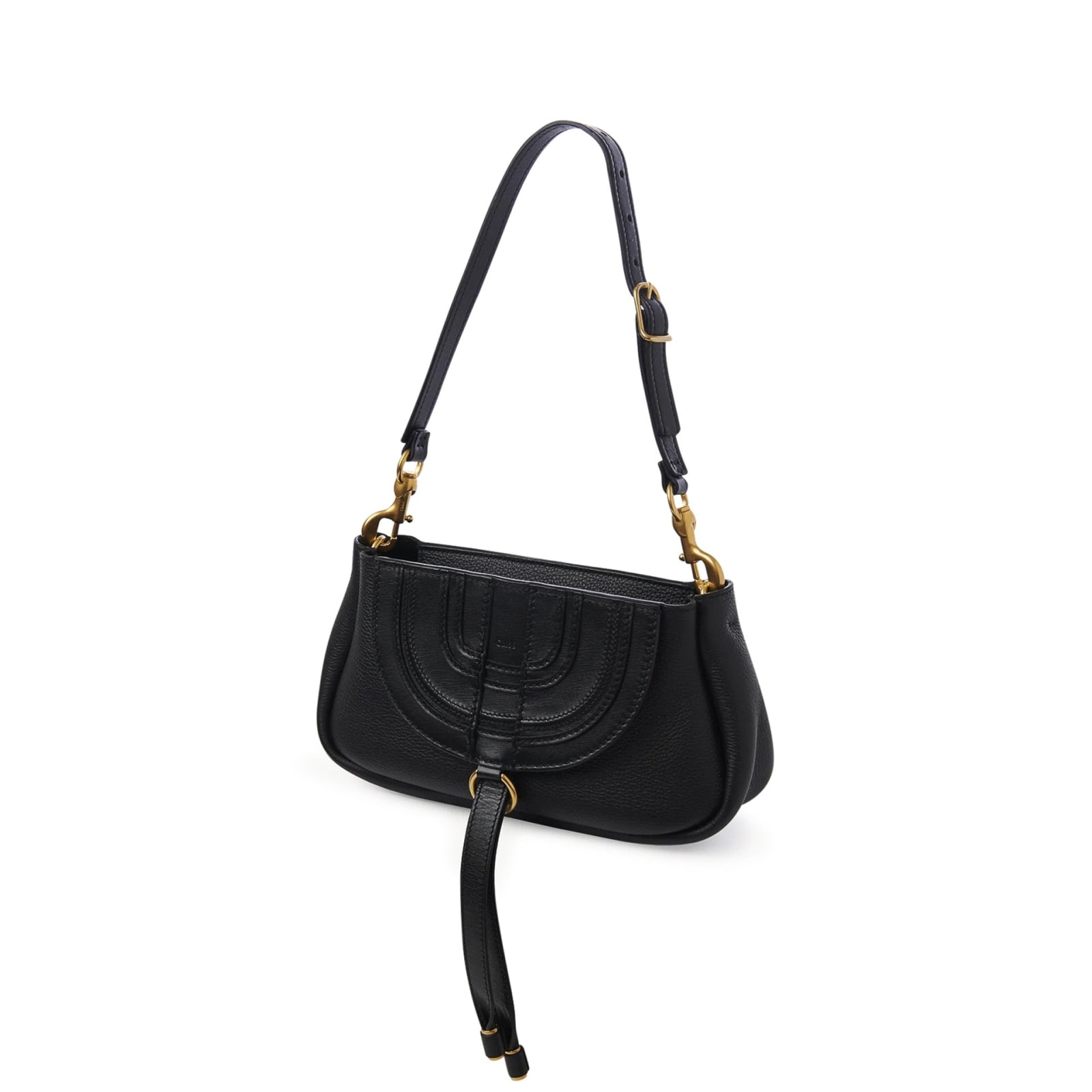 Shop Chloé Chloe Leather Marcie Shoulder Bag In Black