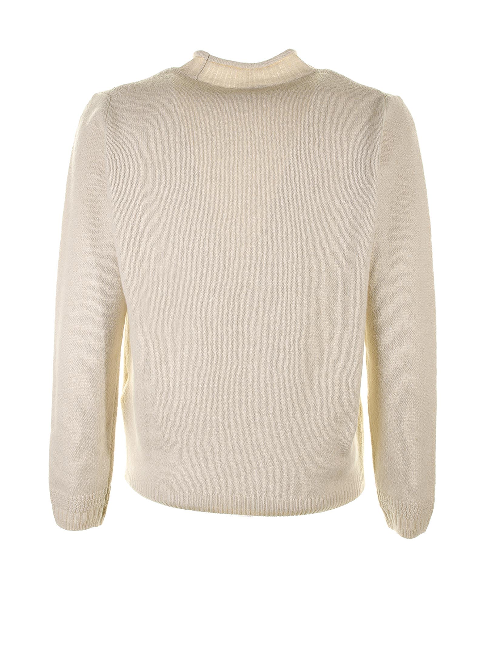 Shop Seventy Cream Sweater With Collar In Panna