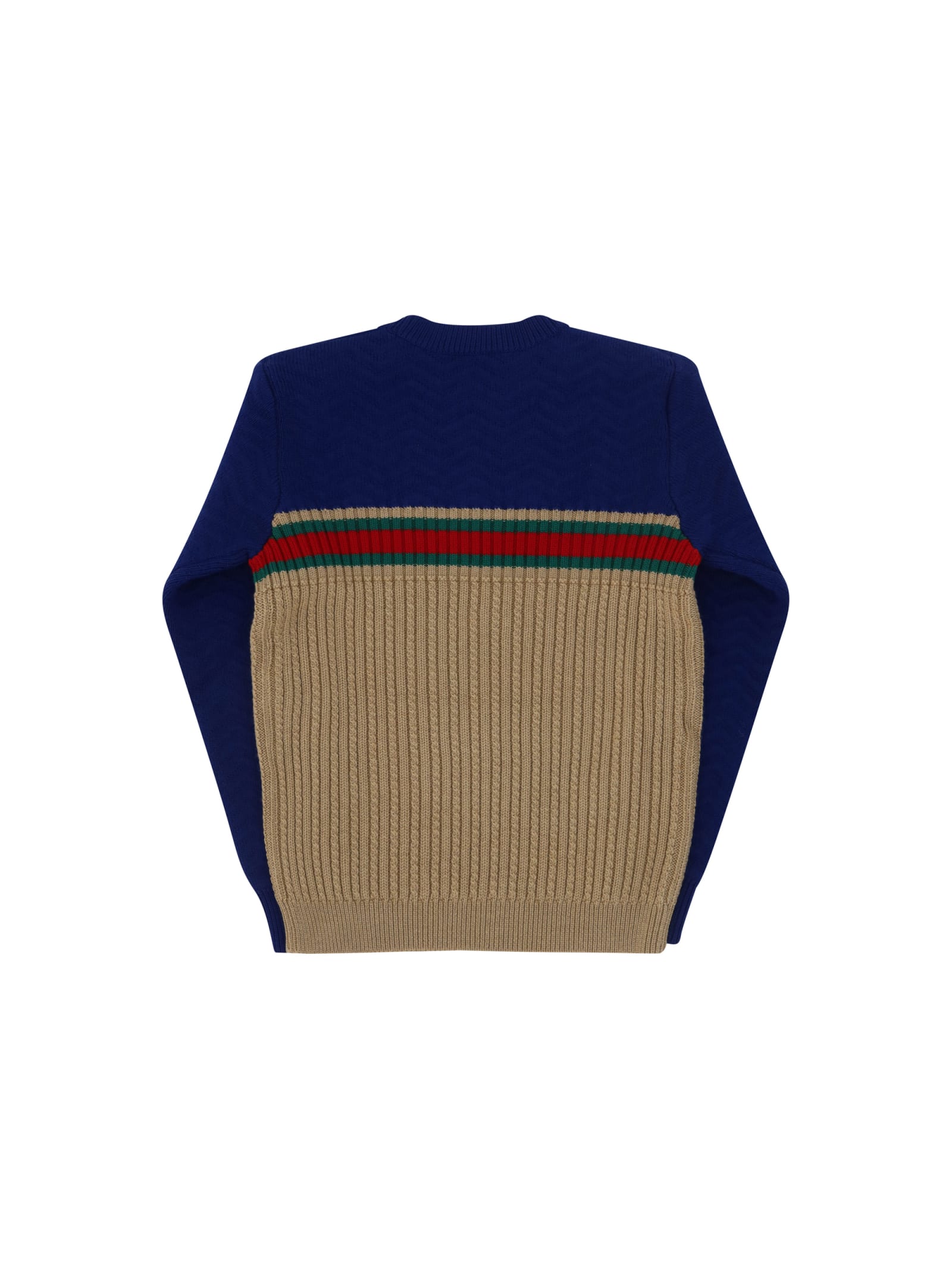 Shop Gucci Sweater For Boy In Camel/cobalt/mc