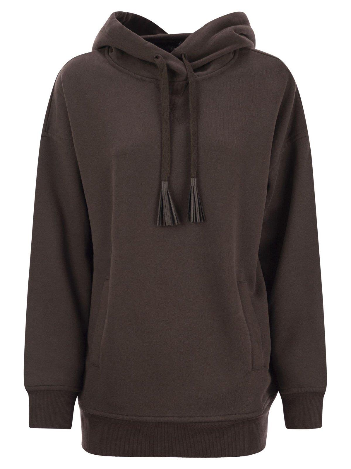 Shop Weekend Max Mara Drawstring Long-sleeved Hoodie In Brown