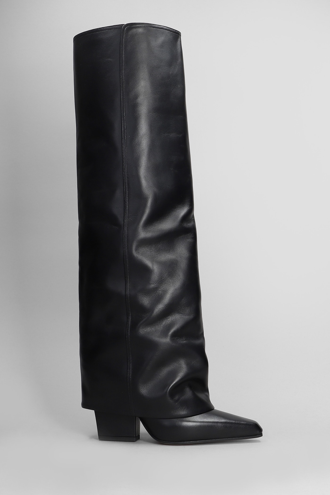 Jane Fold High Heels Boots In Black Leather