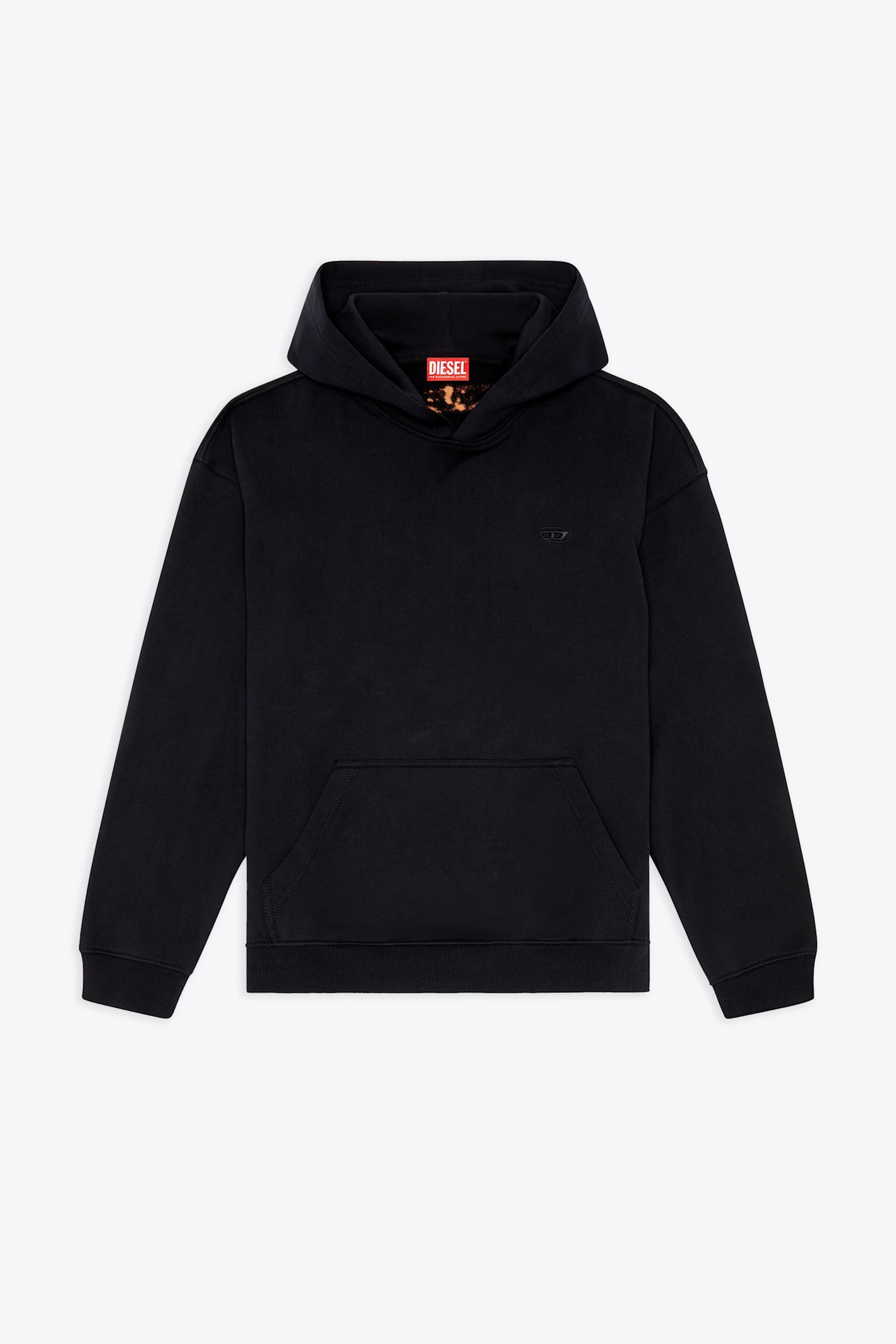 S-boxt-hood-bleach Black cotton hoodie with bleached Oval D logo - S Boxt Hood Bleach