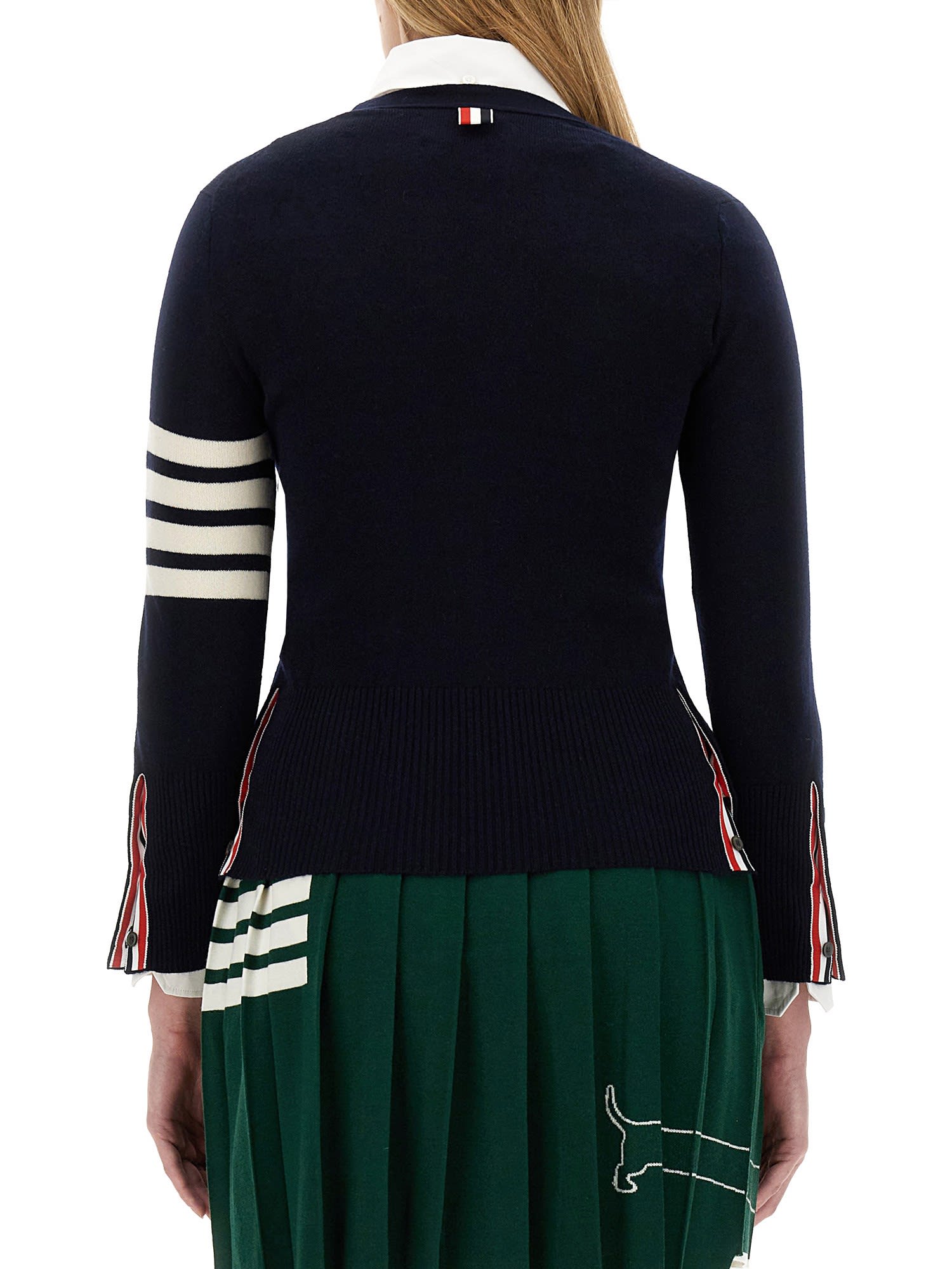 Shop Thom Browne V-neck Cardigan In Blue